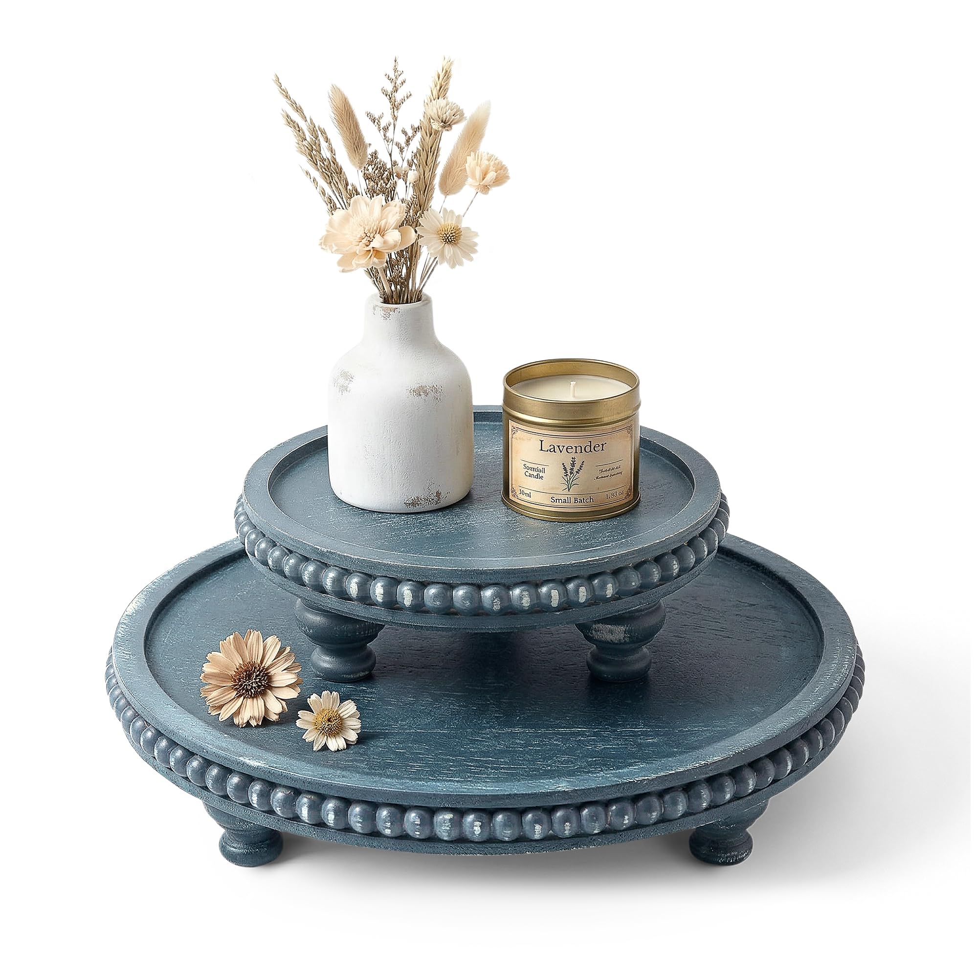 Photo 1 of EOSAHR Pine Wood 2-Piece Display Risers, Display Stand for Home Decor,Blue