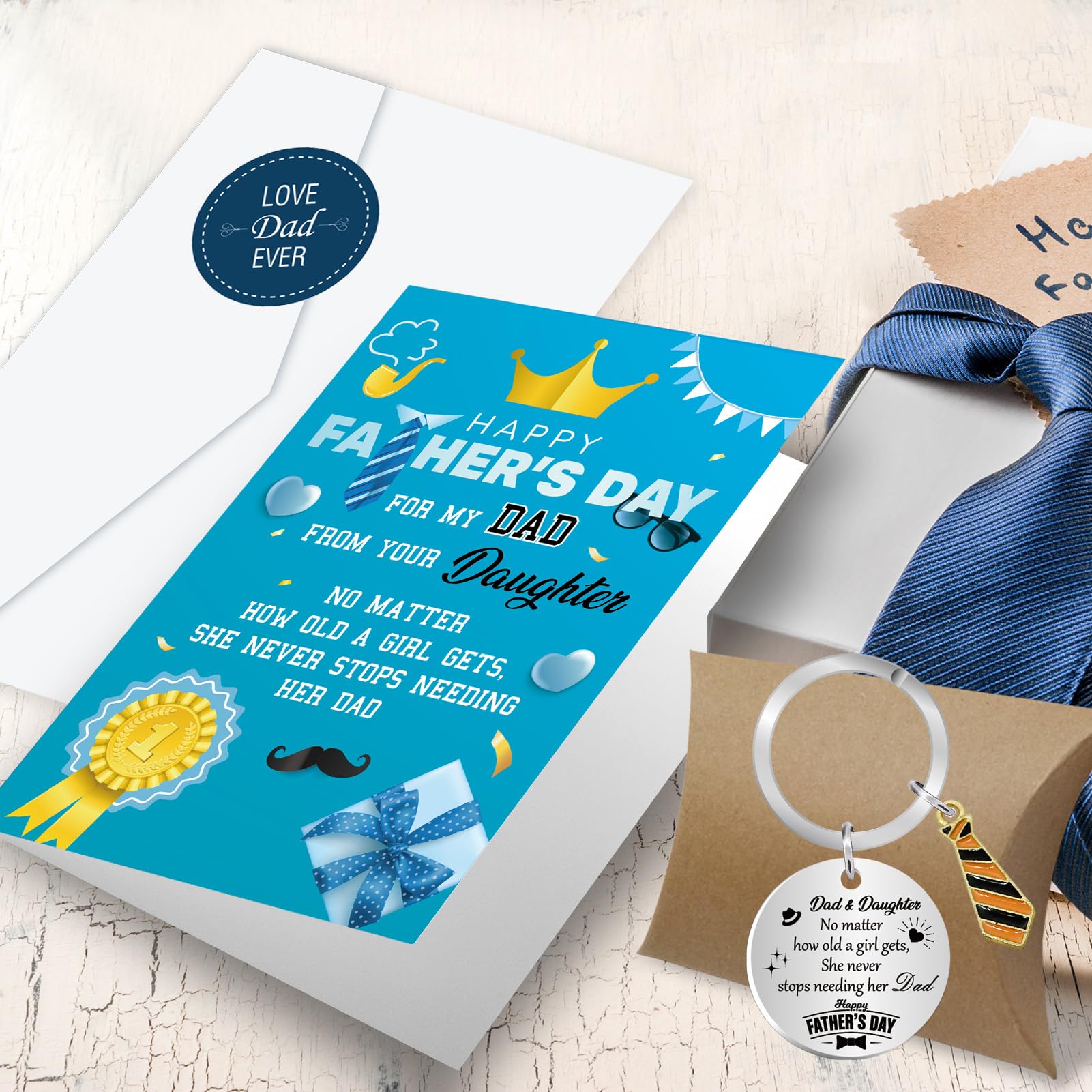 Fathers Day Card from Daughter, Father's Day Cards for Dad from Daughter Happy Fathers Day Card, Dad Keyring Gifts with Gift Box - Image 3