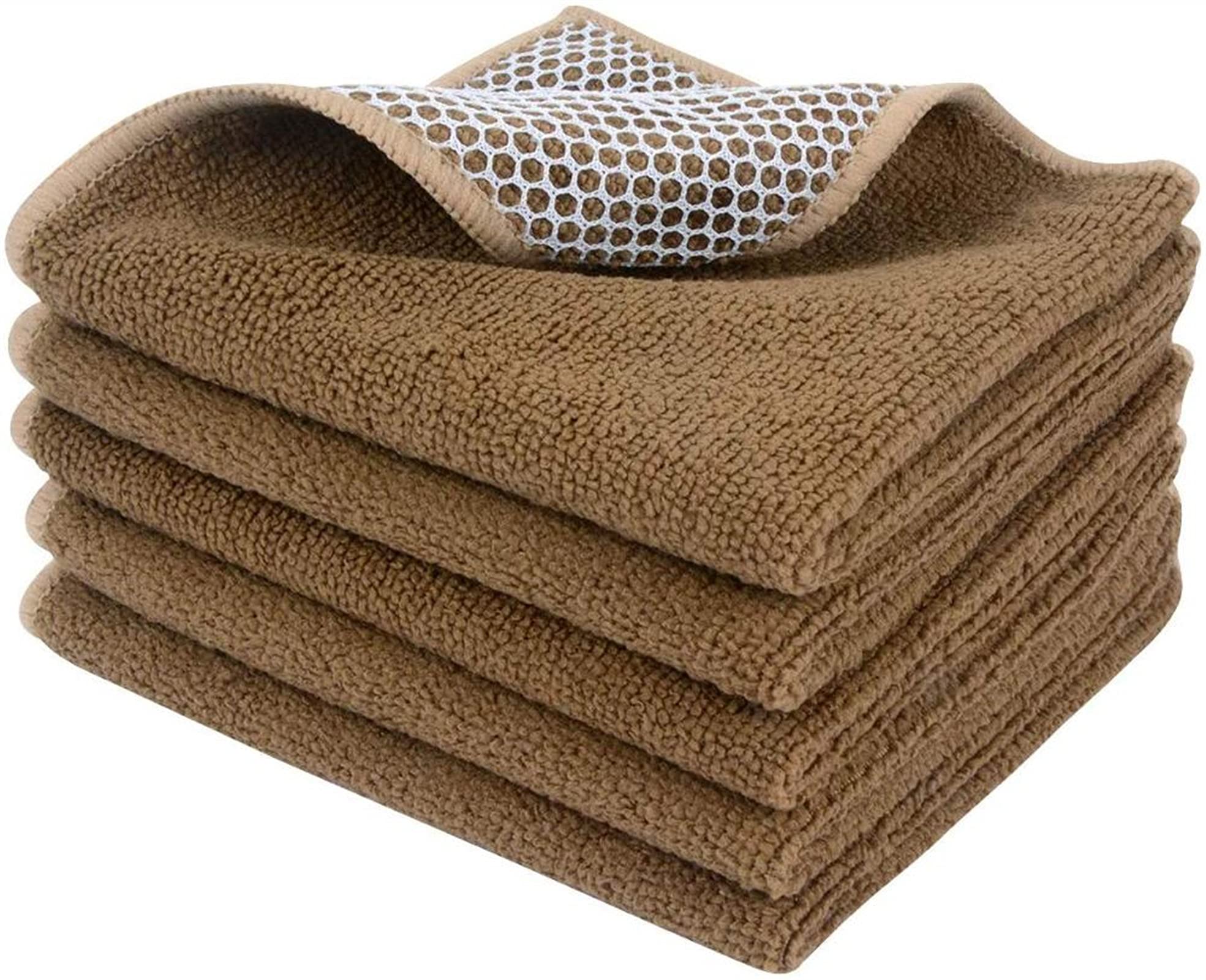 Panni per piatti a microfibra super assorbenti Migliori panni da cucina Puli di pulizia Panni con Poly Scour Side (Color : Brown, Specification : 20pcs)