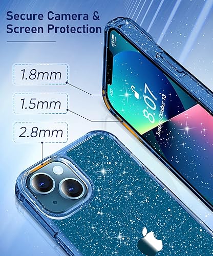 Miniatura 30 de MIODIK Funda compatible con iPhone 13, con protector de pantalla + protector de lente de cámara, funda protectora transparente con purpurina a Negro