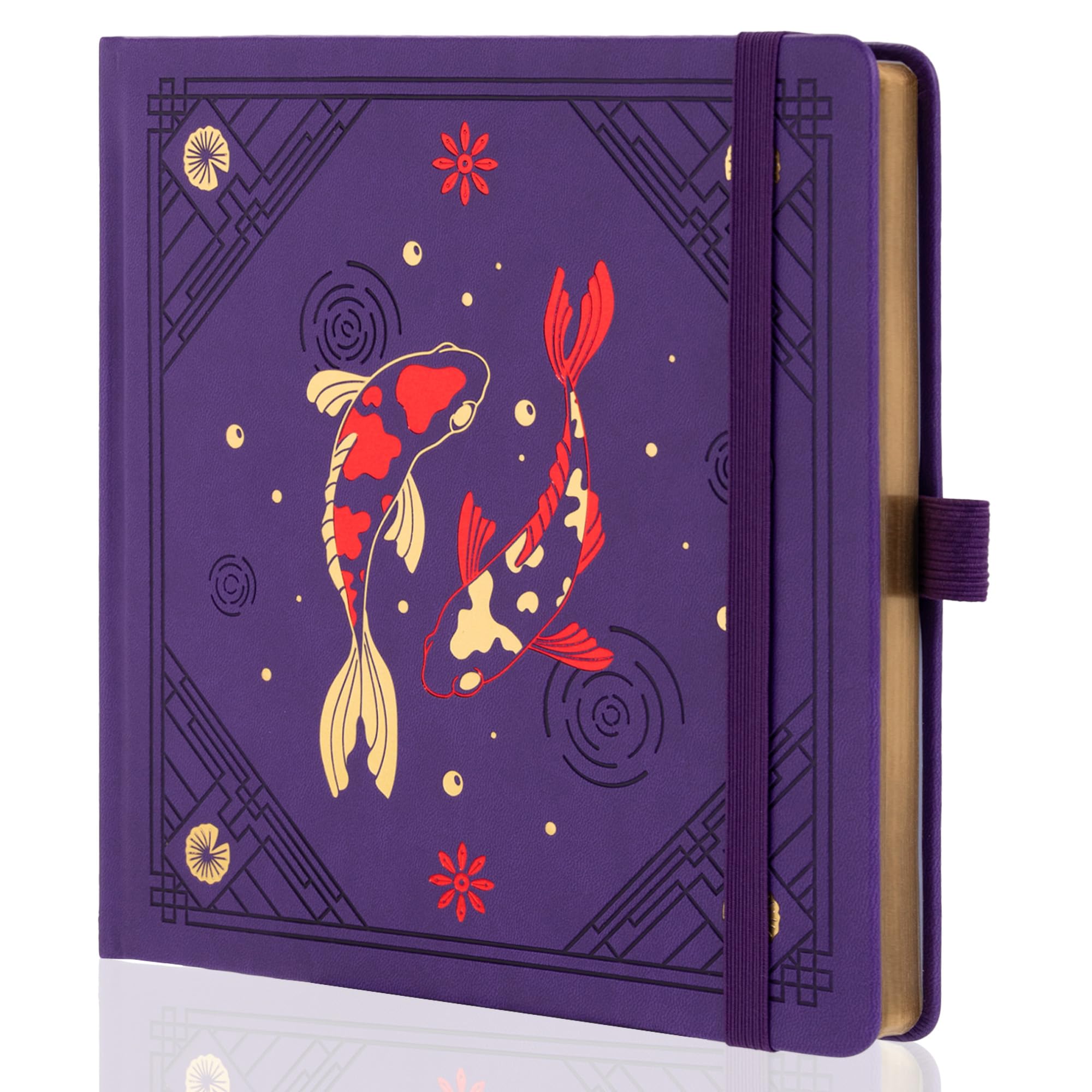 TIEFOSSI Square Dotted Journal Notebook, Aesthetic journal for Women & Men with Koi Fish Cover, Hardcover Notebook with Ribbon, Dot Journals for Writing, Drawing, Planning