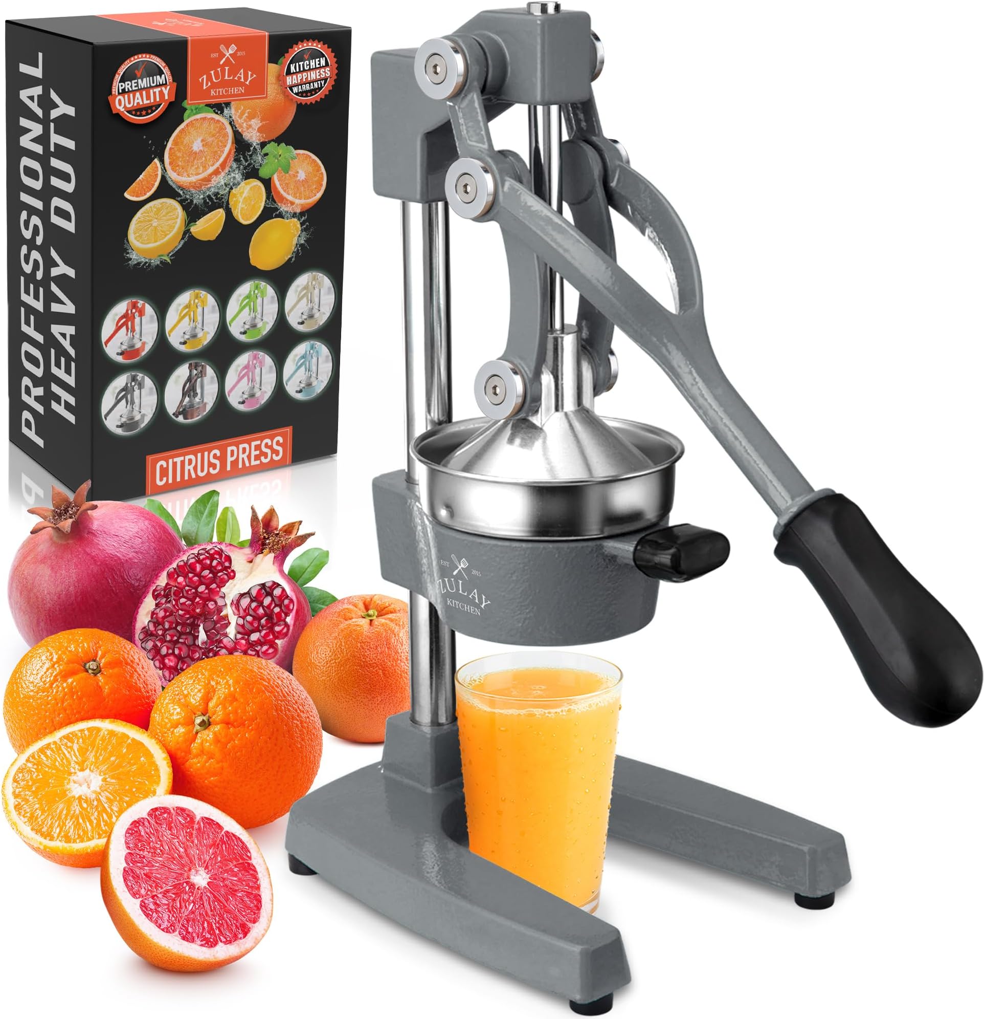 Zulay Professional Citrus Juicer - Manual Citrus Press and Orange Squeezer - Metal Lemon Squeezer - Premium Quality Heavy Duty Manual Orange Juicer and Lime Squeezer Press Stand - Gray