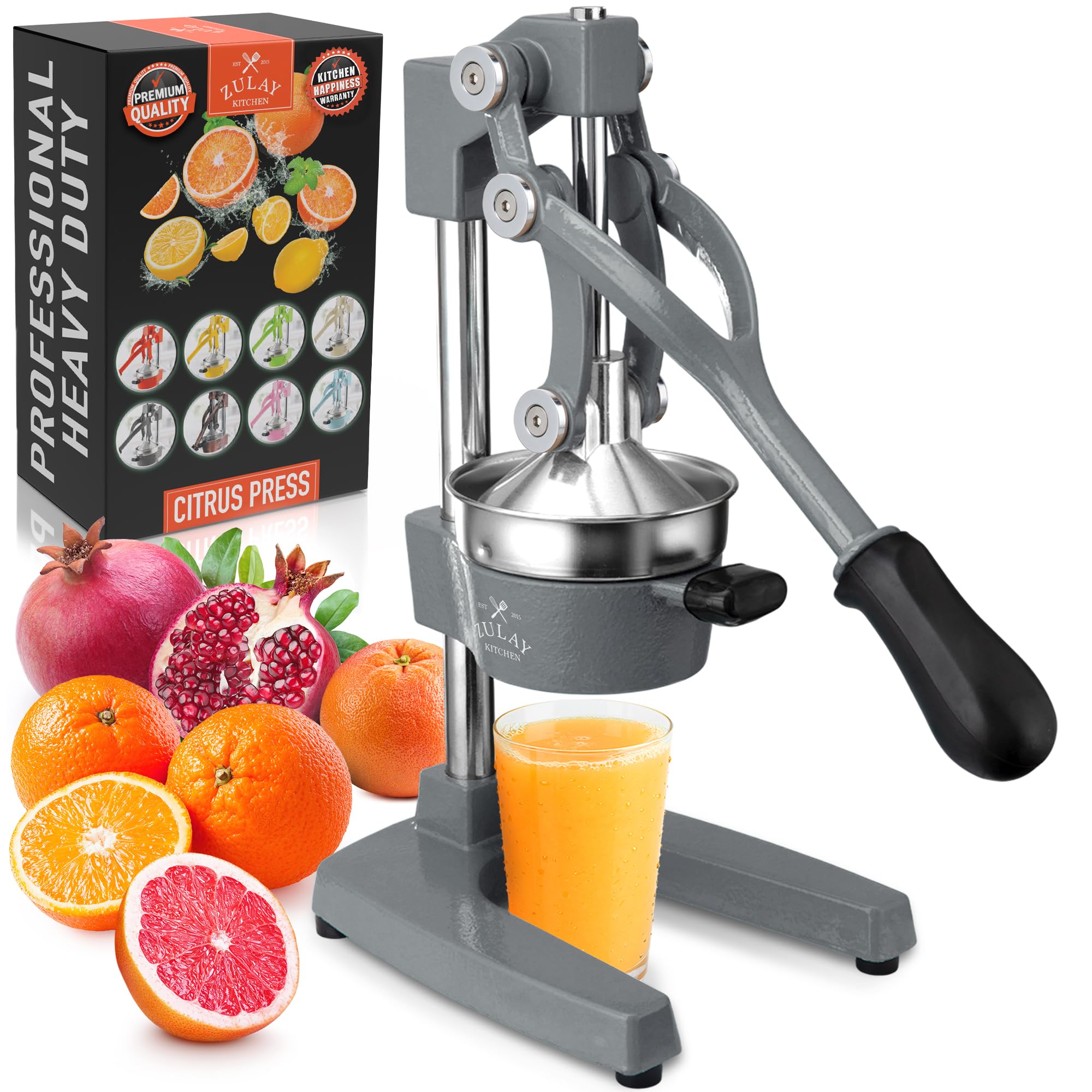 Zulay Kitchen Cast Iron Juicer, Orange Manual Juicer, Citrus Press, Grey