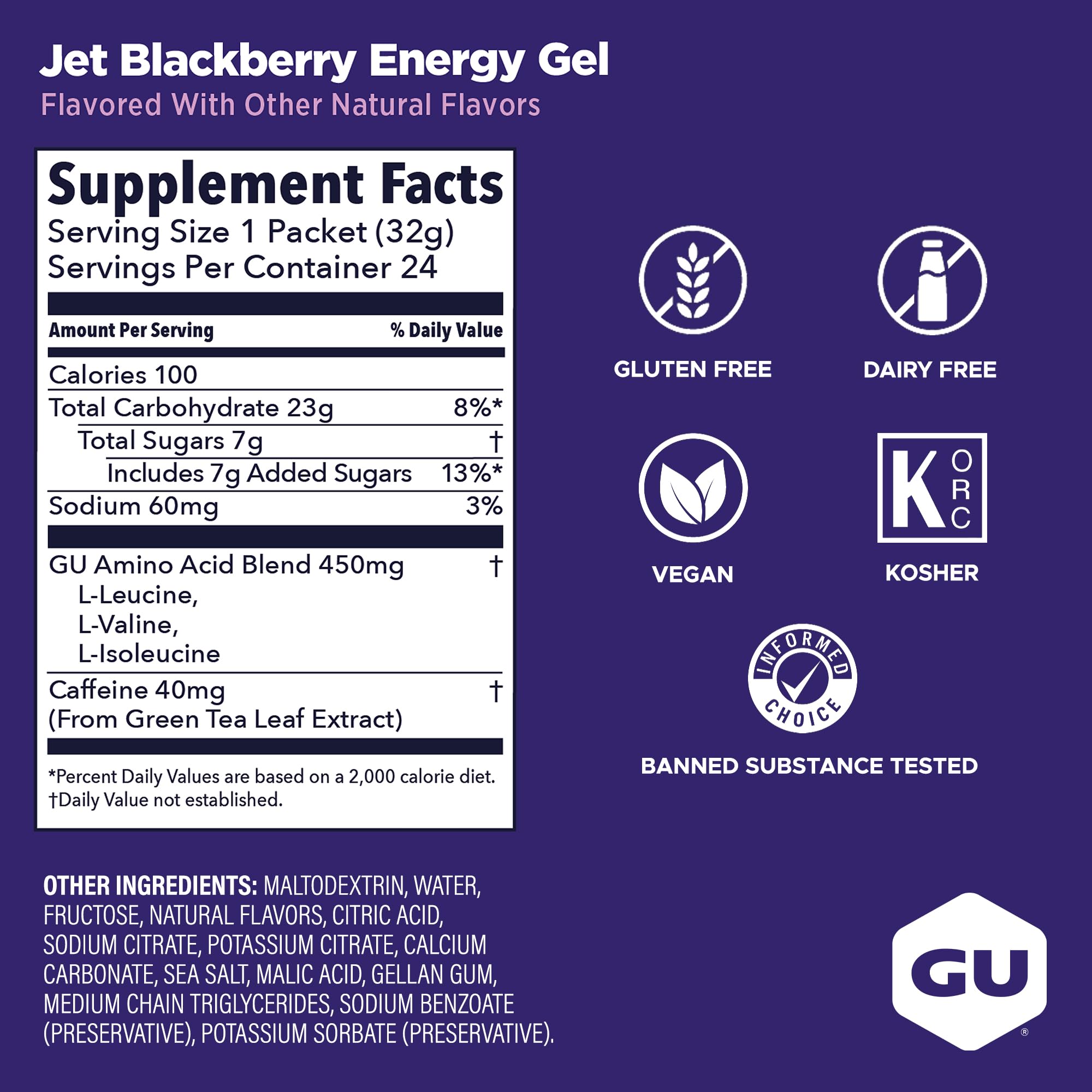 GU Original Sports Nutrition Energy Gel - 24 Count (Jet Blackberry) 1