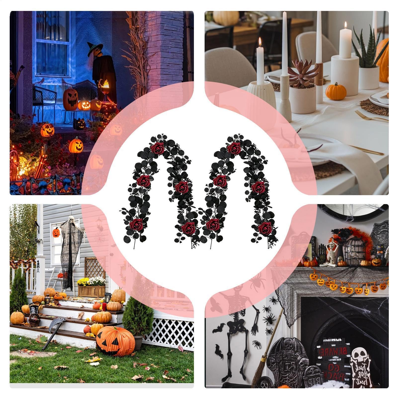Generico Ghirlanda Halloween Da 2 Pezzi Decorazione Esterno Riutilizzabile | Ghirlanda Autunnale Rosa Decorazioni Halloween Per Soggiorno Camera Da Giardino Cortile
