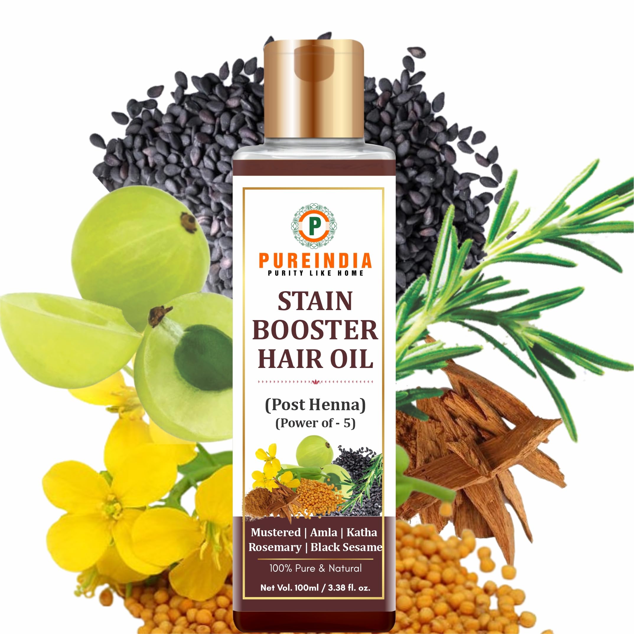 Pureindia Handmade Stain Booster Oil | Post Henna Oil | Powder Of -5 | Instant Stain Darkening, Nourishment | Strength | Growth | Scalp health |Color | Volume |Helps in deep nourishment , nourish hair, intensify the henna stain, and improve scalp health -100mlx1-image-24