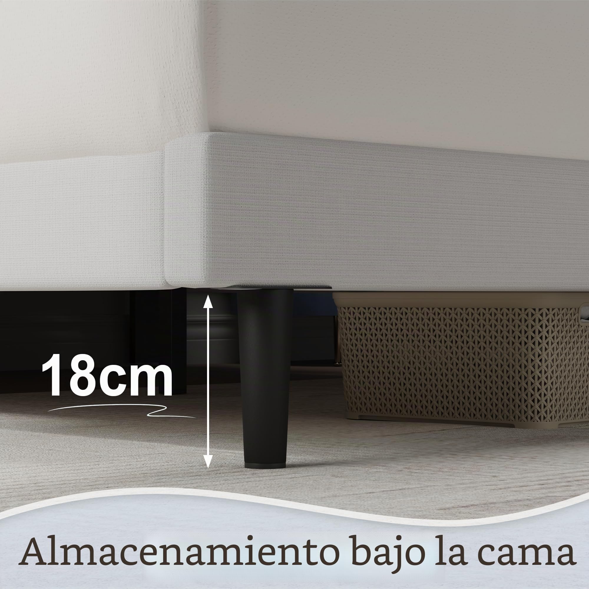 Yocreat Marco de cama King, blanco, marco de cama tapizado de madera con cabecero, fácil montaje, almacenamiento debajo de la cama, no necesita somier, 150 x 200 cm | Cabecero, fácil montaje, almacenamiento debajo de la cama, no necesita somier