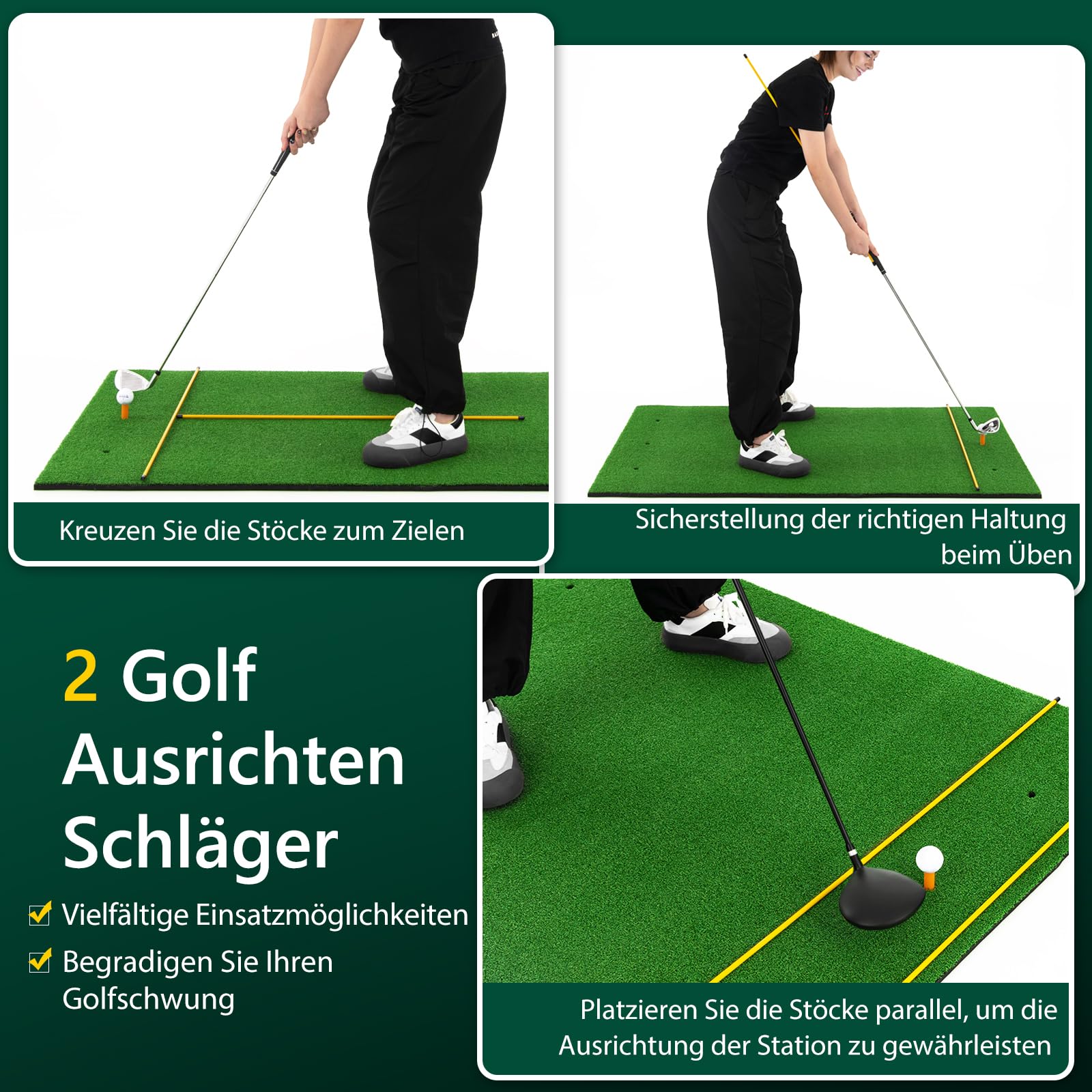 GOPLUS Tapete de Golf para Golpes, Tapete de Césped Artificial para Interior y Exterior, Alfombrilla de Golf con 2 Varillas de Alineación y 2 Tees para Amantes y Principiantes (152x117cm/27mm)