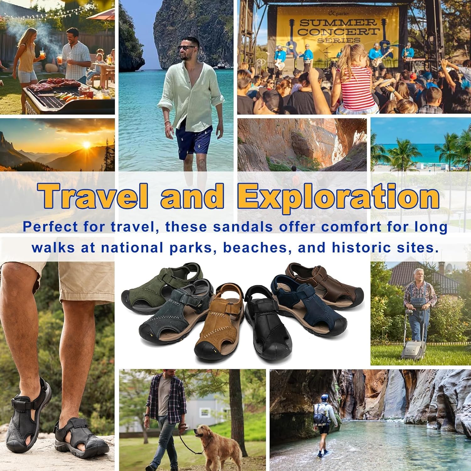 Mens Athletic Hiking Sandals Closed Toe Leather Water Shoes Summer Outdoor Sport Sandals for Trail Beach Walking Waterproof B-Black - Image 8