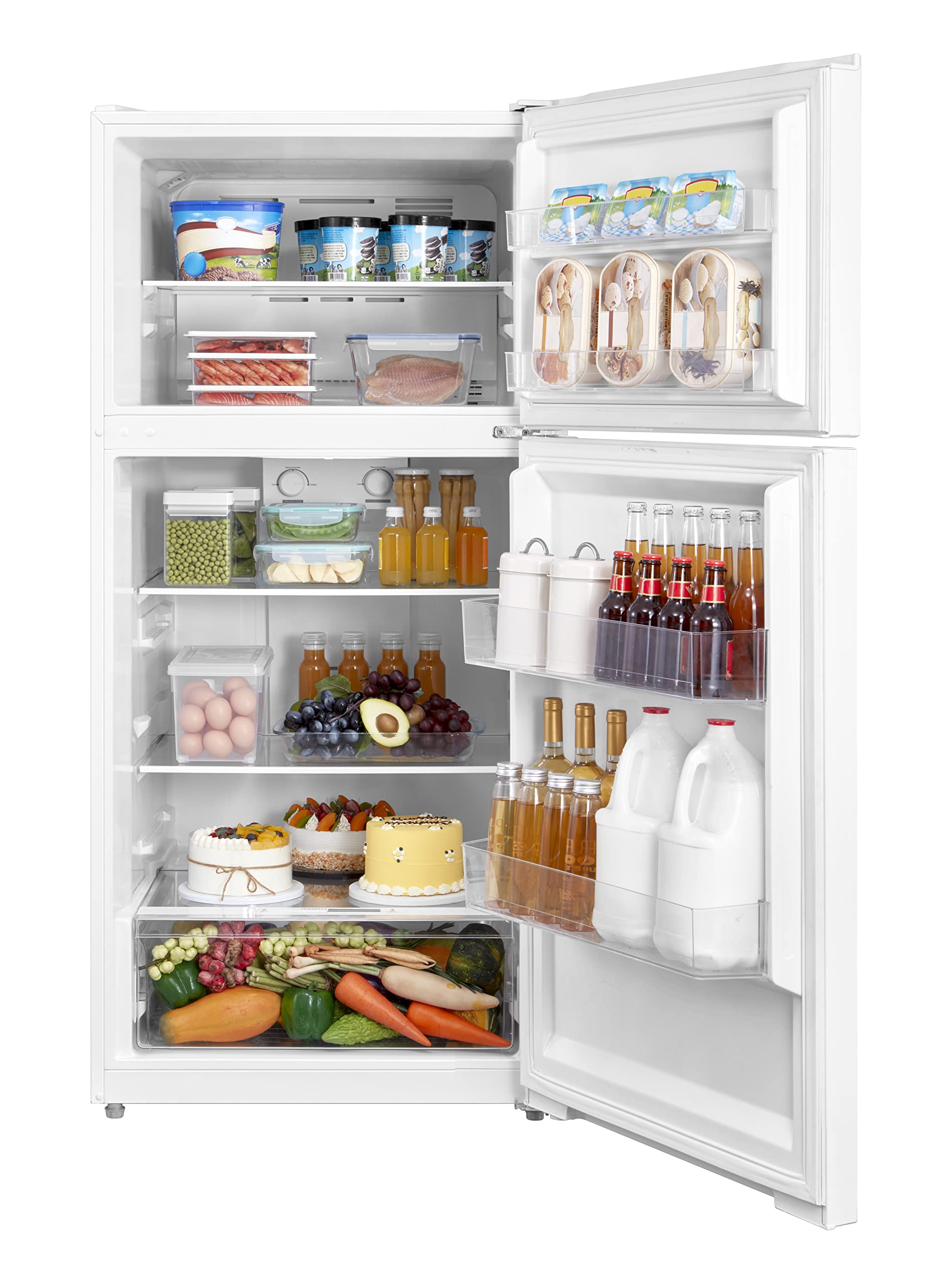 Midea MRT14D2BWW Refrigerator, 14.2 Cu.ft Top Mount Refrigerator Freezer-2 Door Fridge, Adjustable Electrical Thermostat Control, Reversible Door, Humidity-controlled, Frost-Free, ADA, White on Fridge.com