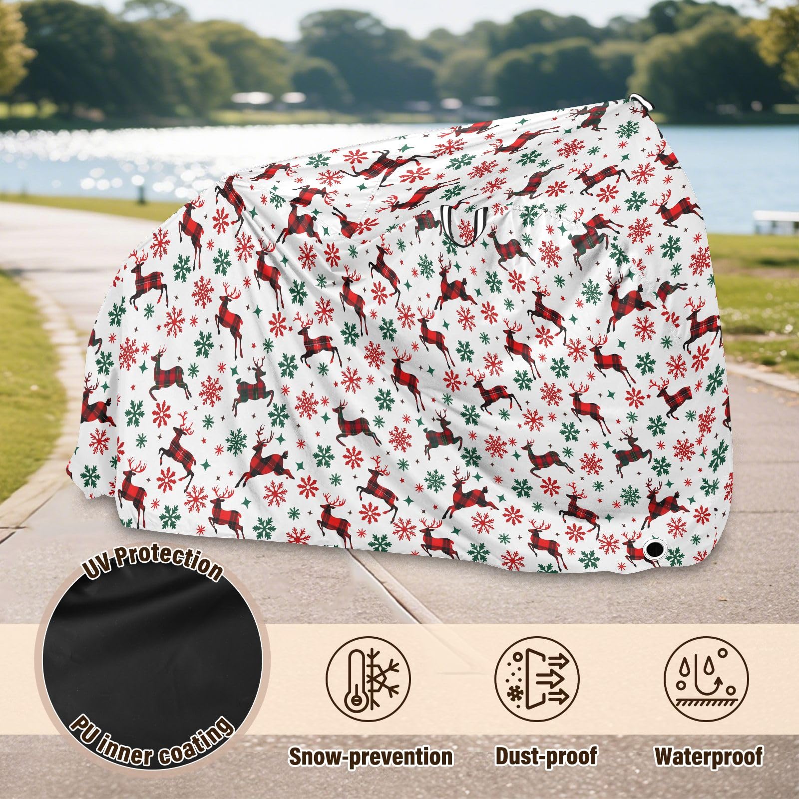 Pokrowiec na rower, wodoodporny, outdoorowy, rowerowy, motorower, wytrzymały, wiatroszczelny, ochrona przed słońcem, do roweru górskiego, szosowego, wzór płatka śniegu