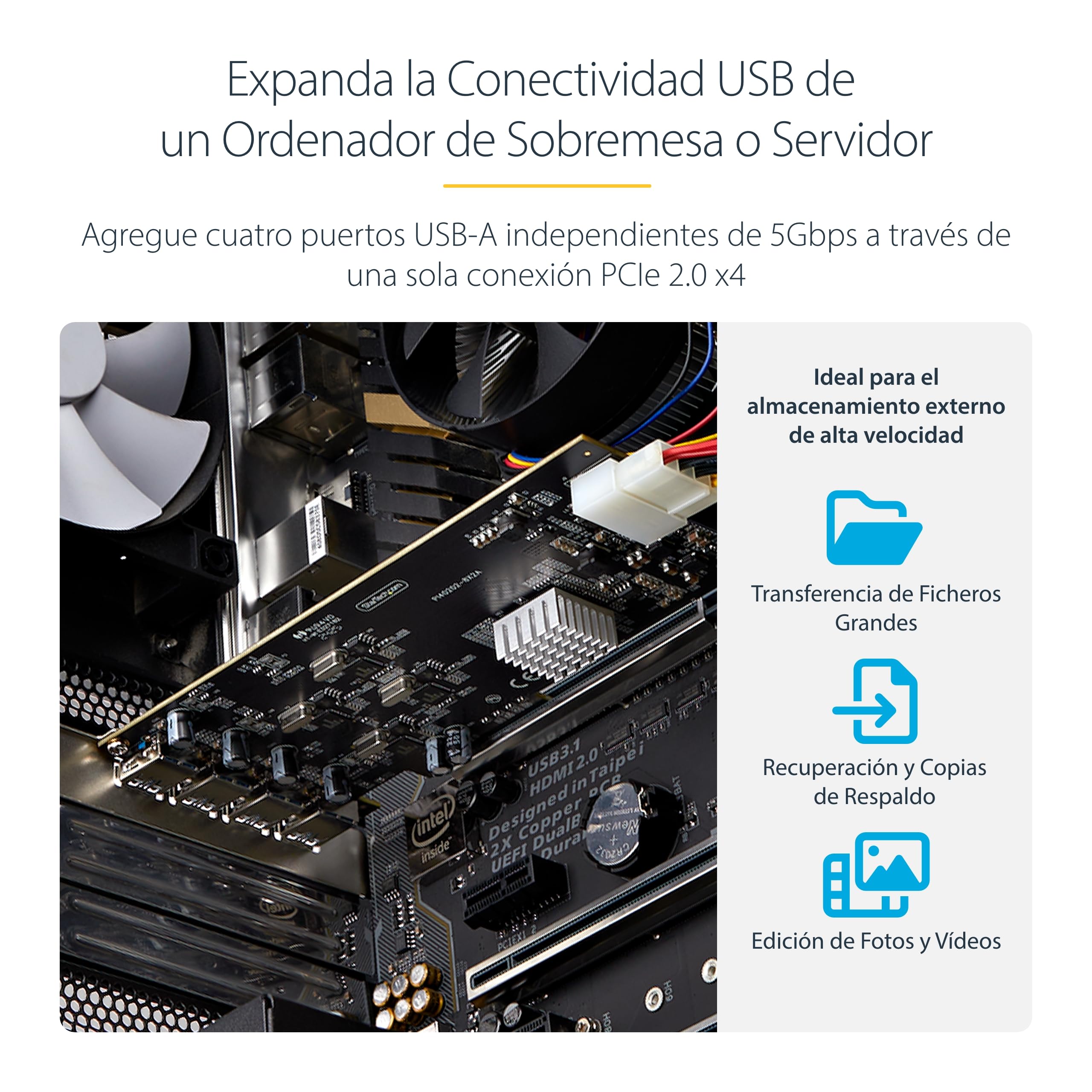StarTech.com Tarjeta PCI Express de 4 Puertos USB-A - Tarjeta PCIe USB 3.2 de 5Gbps - 4 Controladores USB Independientes - Hub I