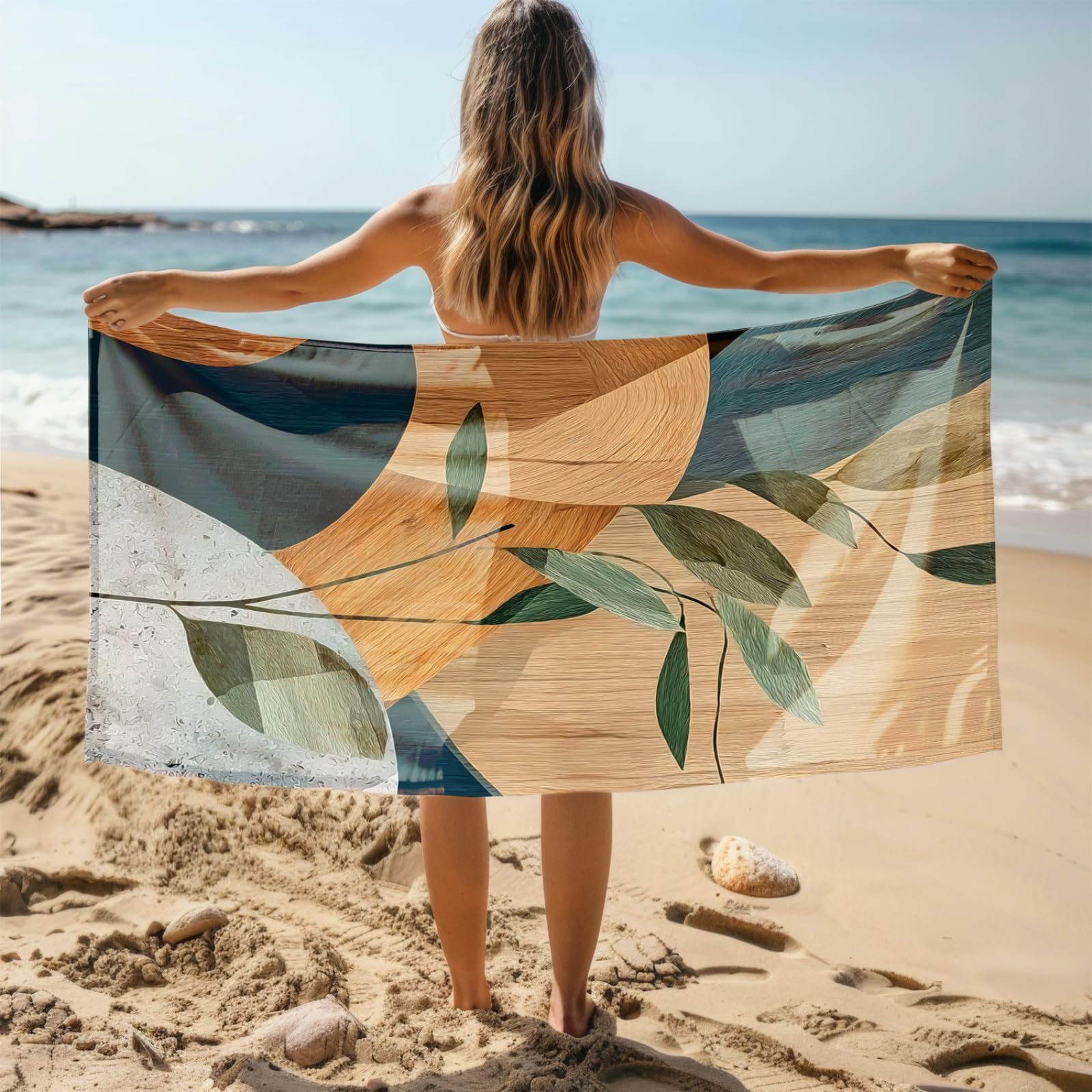 Générique Serviette Microfibre Plage Modèle Vert Marron Clair