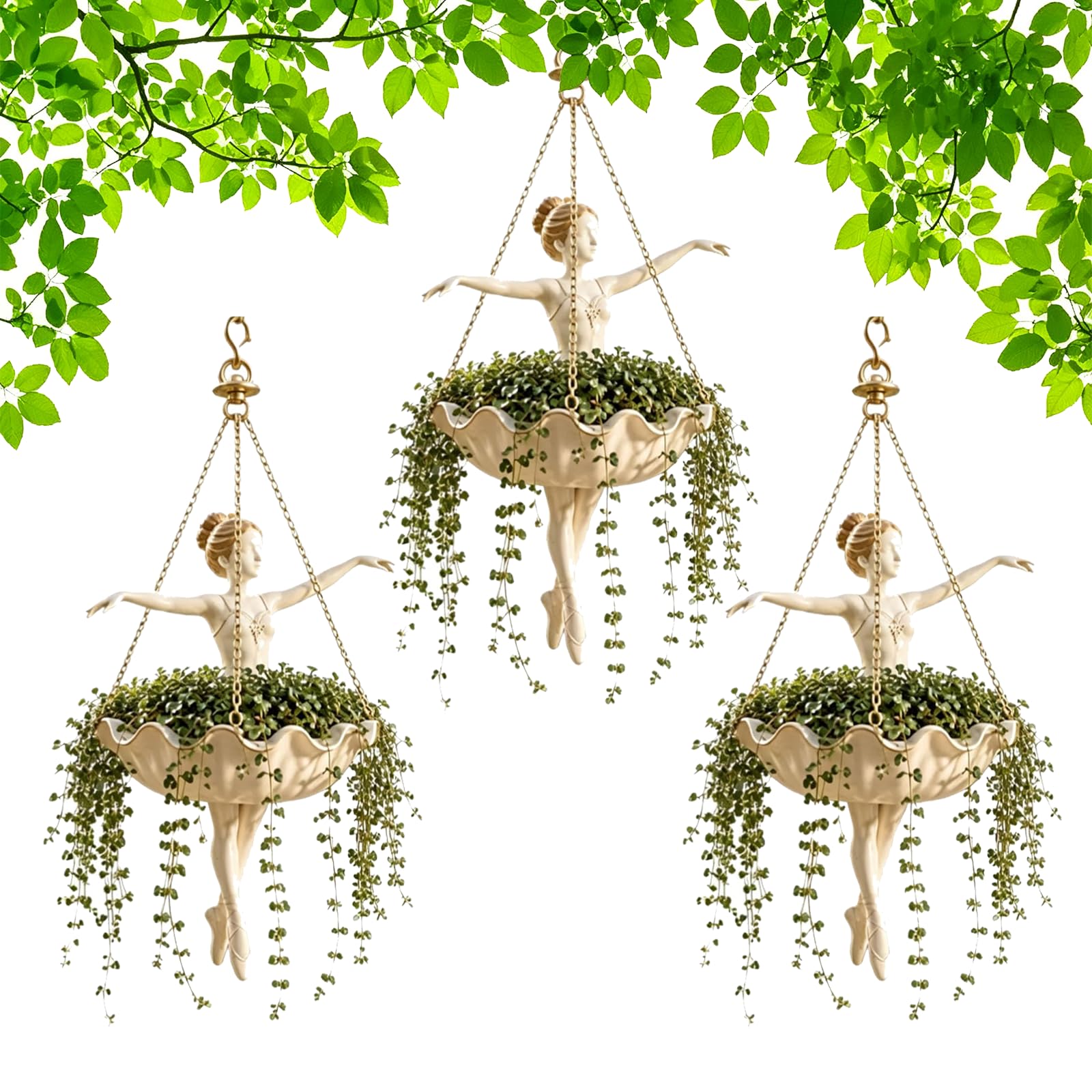 Fenydull Ballet Dancer Hanging Planter, Whimsical Ballerina Flower Pot for Indoor Outdoor Plants, Cute Succulent & Spider Plant Holder, Aesthetic Dance Teacher Gift for Women & Girls，3pcs