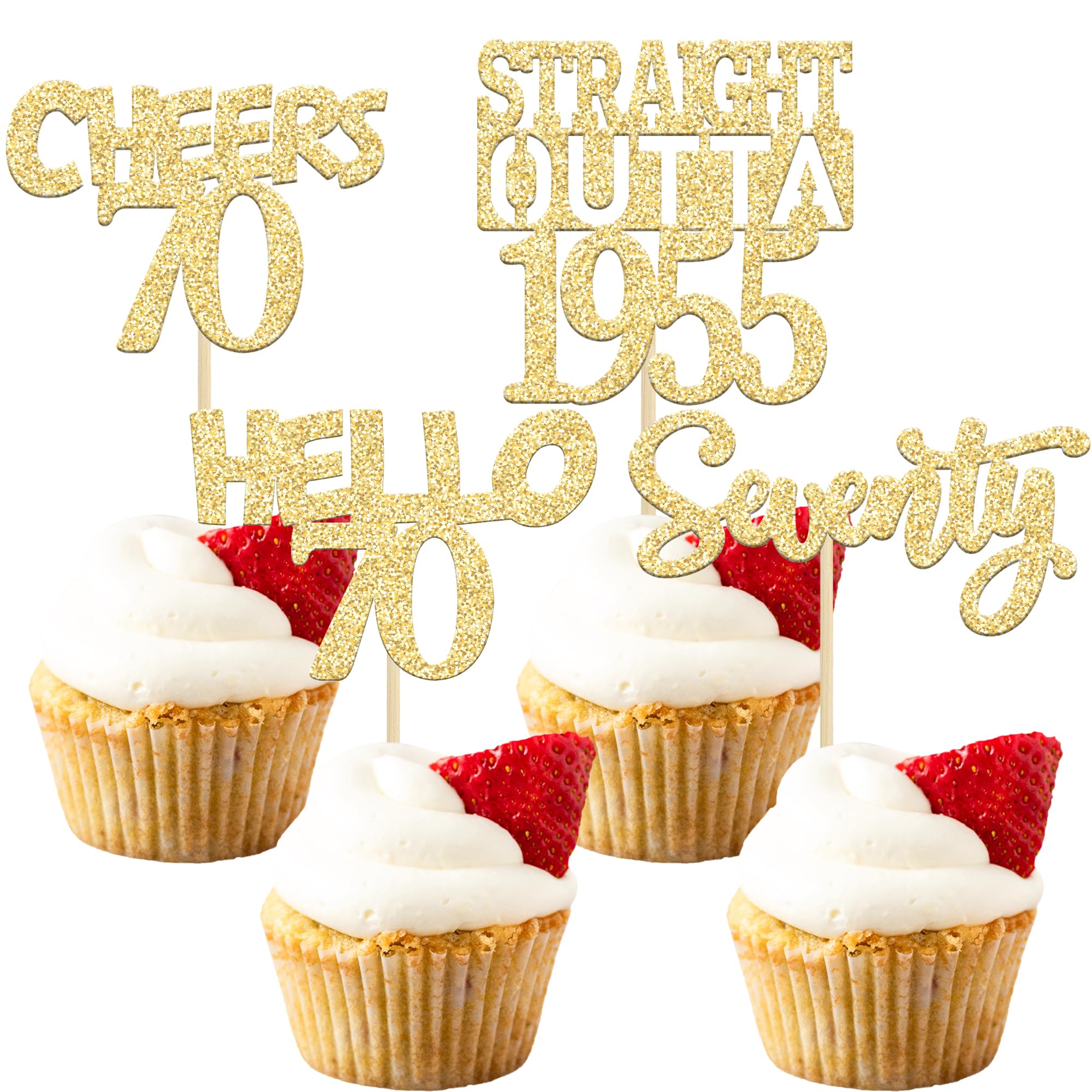 75th Birthday Cupcake Toppers – 24-Pack Glitter “Cheers To 75” Picks, Vintage 1950s Theme, Rose Gold – Perfect For Anniversary Or Party - View #6