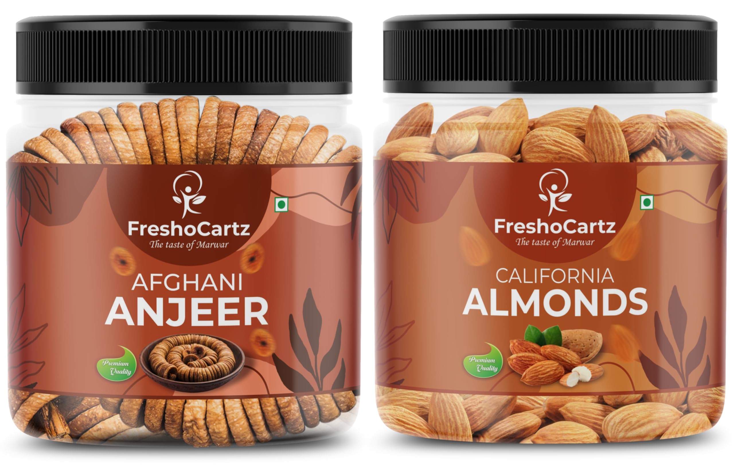 FreshoCartz Bold Size Anjeer & California Almonds | Figs & Badam | Dry Fruit Combo rakhi dry fruit hamper set for rakhi for gift - Jar Pack (Almonds & Anjeer, 500gm Each)
