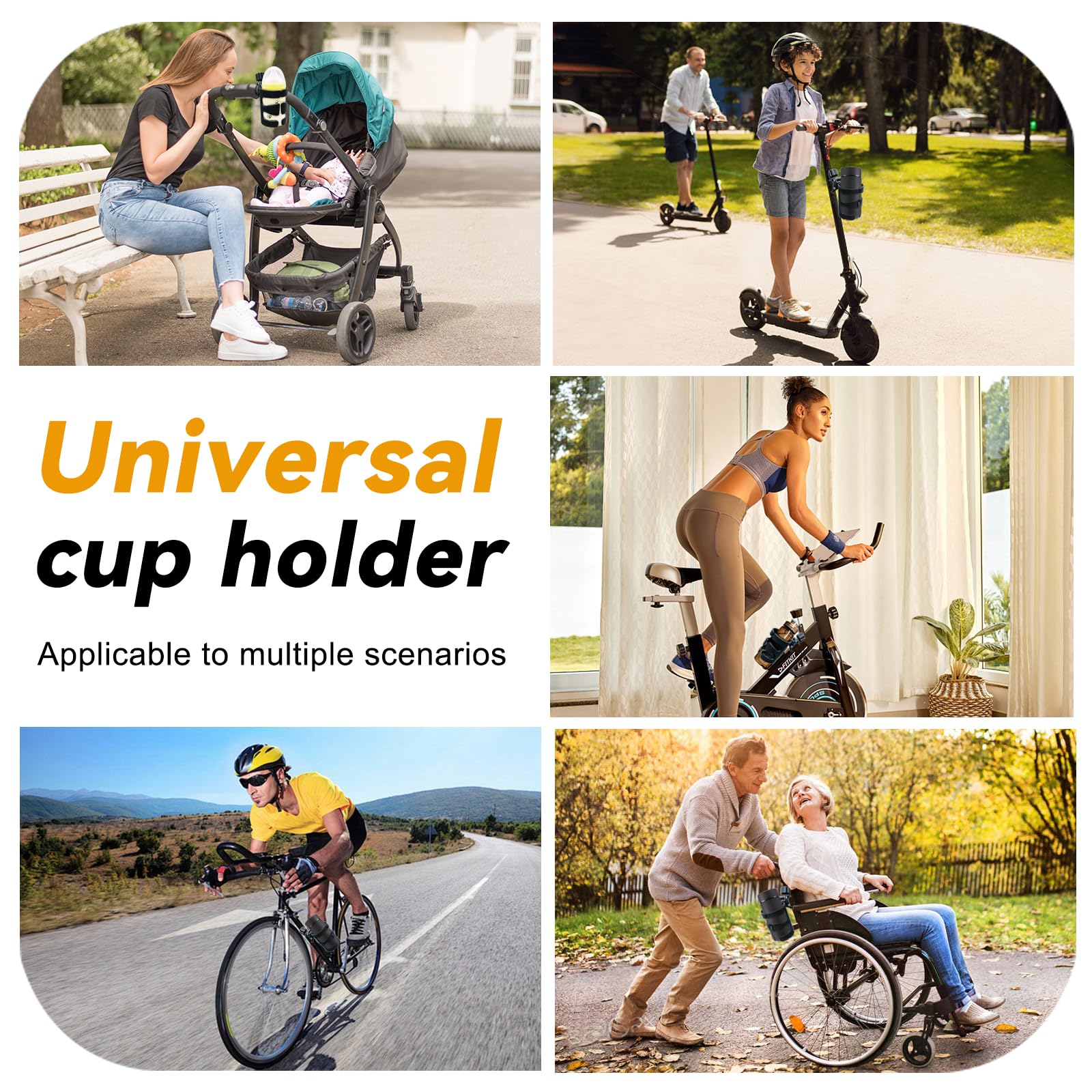 Portabicchieri per Passeggino Universale, Vihir Accessori Passeggino, Portabibite con Rotazione di 360 gradi per passeggino, bicicletta, monopattino e sedie a rotelle