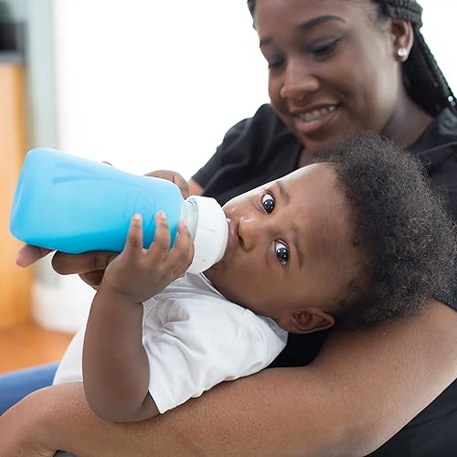 Miniatura 4 de Dr Browns Funda de silicona para botella de vidrio de cuello ancho color azul 08fl oz