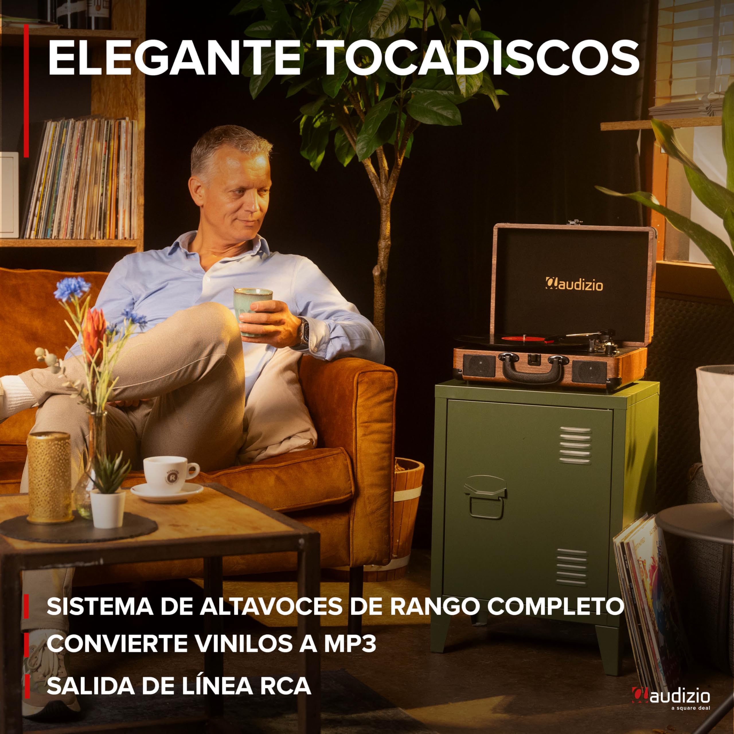 Audizio RP116W Tocadiscos de Vinilo Estilo Maletín con Bluetooth In/out, Altavoces Integrados, Codificación MP3 por USB y 3 Velocidades – Diseño Retro Compacto en Color Madera con Sonido Estéreo