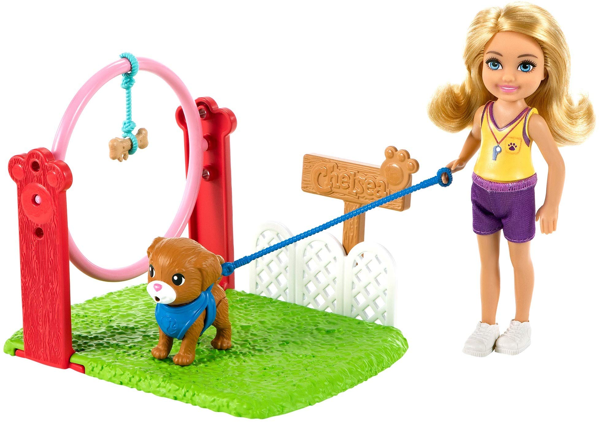 Barbie Chelsea Can Be Dog Trainer Playset with Blonde Chelsea Doll (6-in), Dog & Leash, Jumping Hoop, Obstacle Cones, Trai...