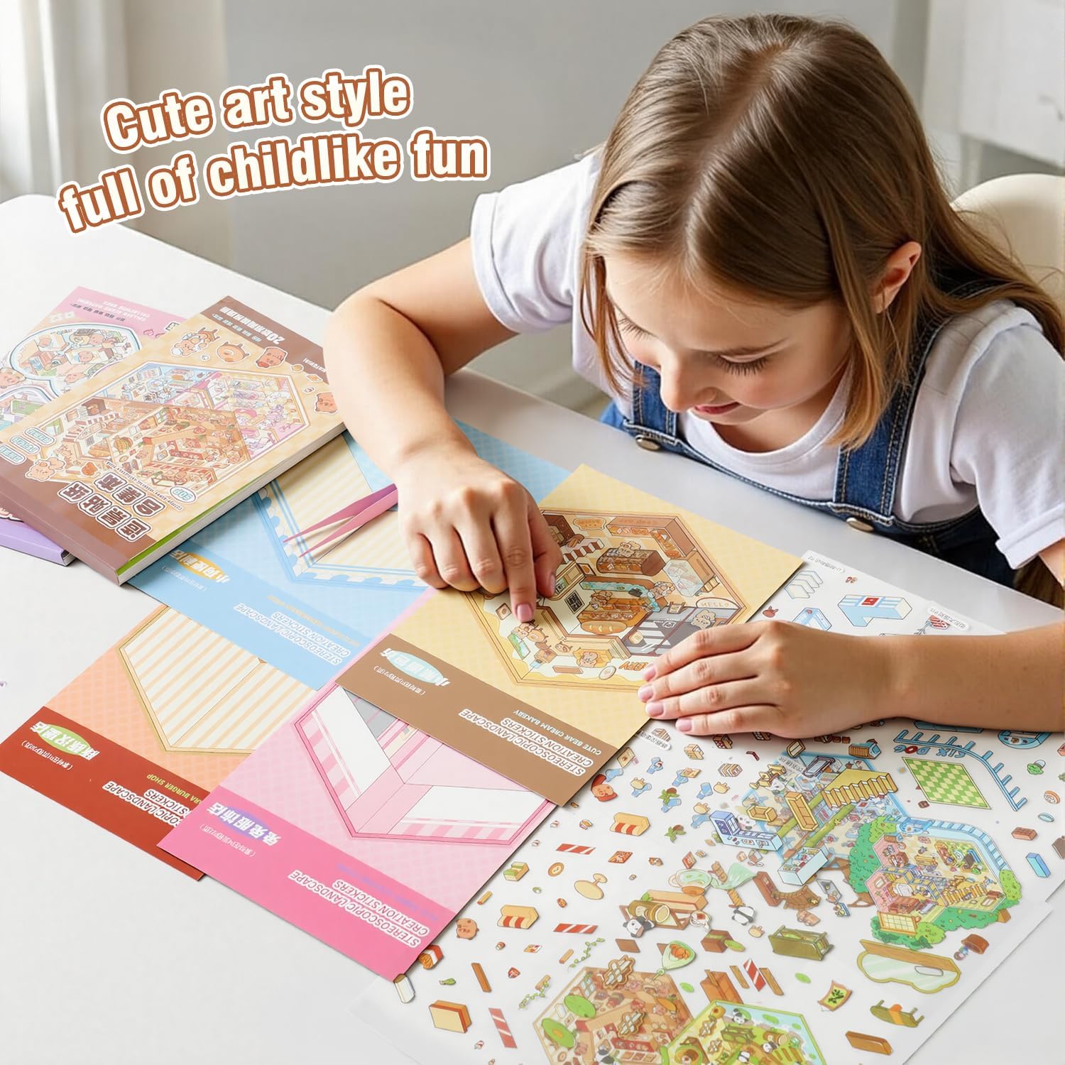 2 Books 3D Miniature House Sticker Book Set, 40 Scenes & 56 Sheets PET Stickers with 4 Tweezers, Reusable Complete Set for DIY & Creativity