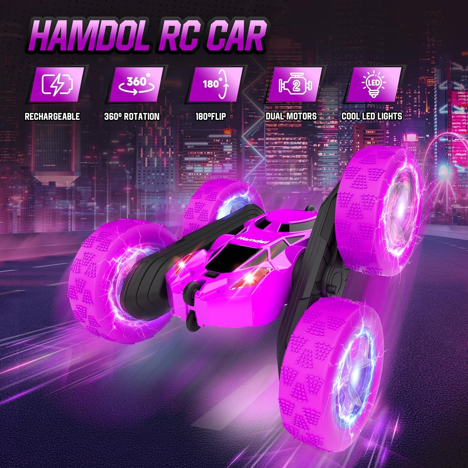 Hamdol Remote Control Car for Kids, Stunt RC Cars with Cool Wheel Lights, Double-Sided Driving, 360-degree Rotation Boys & Girls Toys for Ages 6 7 8 9 10-12 Kids, Valentines, Birthday Idea