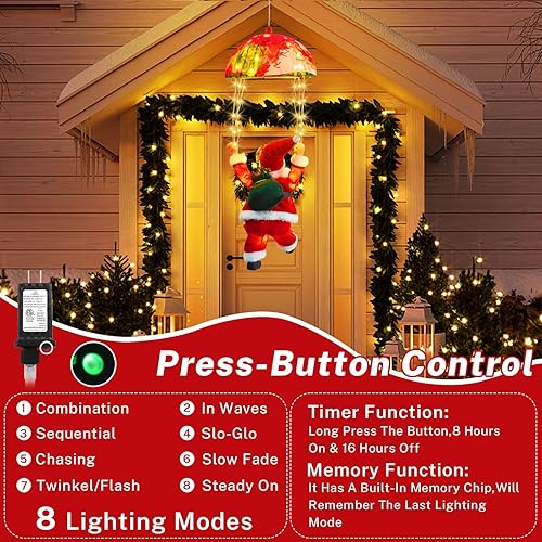 Miniatura 4 de Luces de Navidad para interiores y exteriores, luces LED de paracaídas de Papá Noel, 8 modos y temporizador, luces de decoración de Navidad