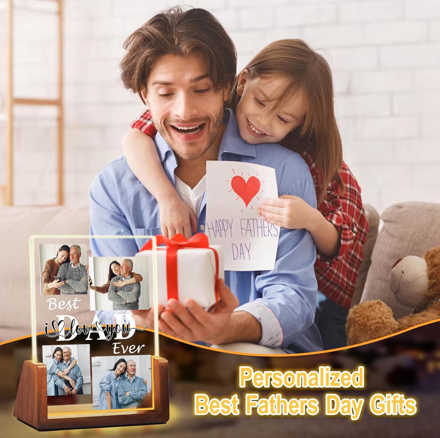 Fathers Day Personalized Gifts For Dad Grandpa Husband From Daughter Son Kids Wife, Custom Light Up Picture Frame Acrylic Plaque, Customized Best Dad Ever Gifts For Fathers Day Christmas Birthday - Image 2