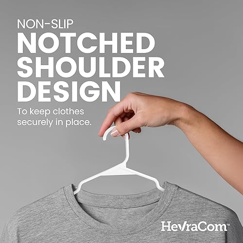 Miniatura 14 de HevraCom Perchas de plástico duraderas, paquete de 50 perchas de plástico blanco con clips para pantalones, faldas, pantalones cortos, camisas
