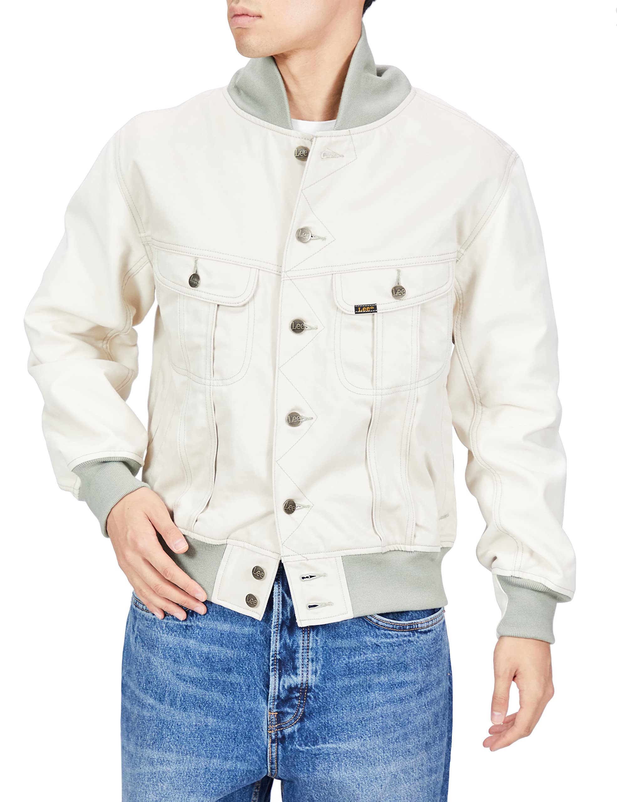 ［限定品］  Jeans スタジャン ベージュ/ホワイト Amazon | [リー] アウター 【公式】 アワードジャケット スタジャン