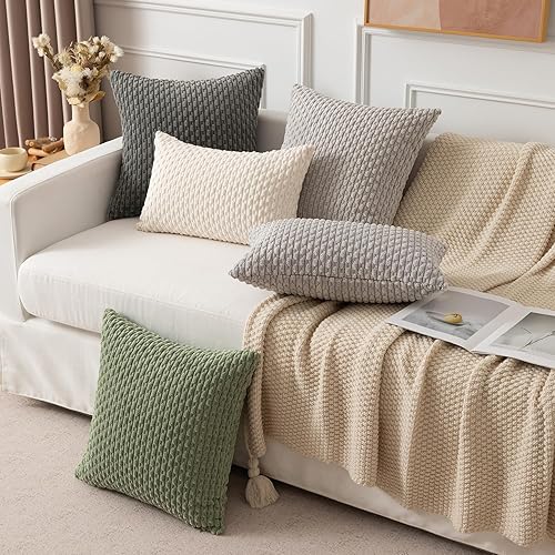 Vista 445 de Kevin Textile - Juego de 2 fundas decorativas para cojines, de pana y con moderno estilo campestre bohemio a rayas para decorar hogar, sofá, cama