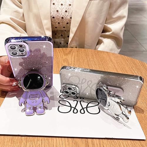 Miniatura 6 de MGQILING Funda compatible con iPhone 11 Pro Max de 65 pulgadas con soporte oculto de astronauta bonita funda 6D con purpurina para mujeres y niñas