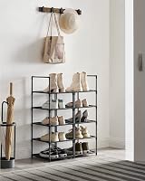 SONGMICS 10 szintes cipőtartó, 33x33x173 cm, fém váz, szövet polcok, fekete 4