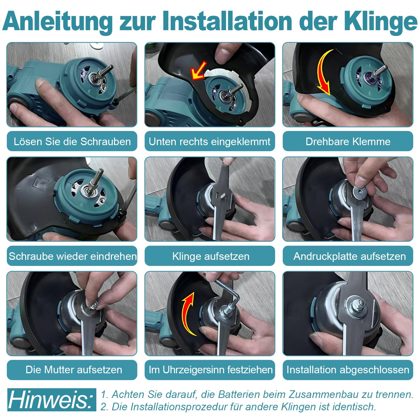 Rasentrimmer mit Akku 5 In 1 Akku Rasentrimmer für Makita Akkus mit 5 Klingentypen, 21V Freischneider Akku Teleskopierbar, 90° Drehung für Garden Trimmen,Blau