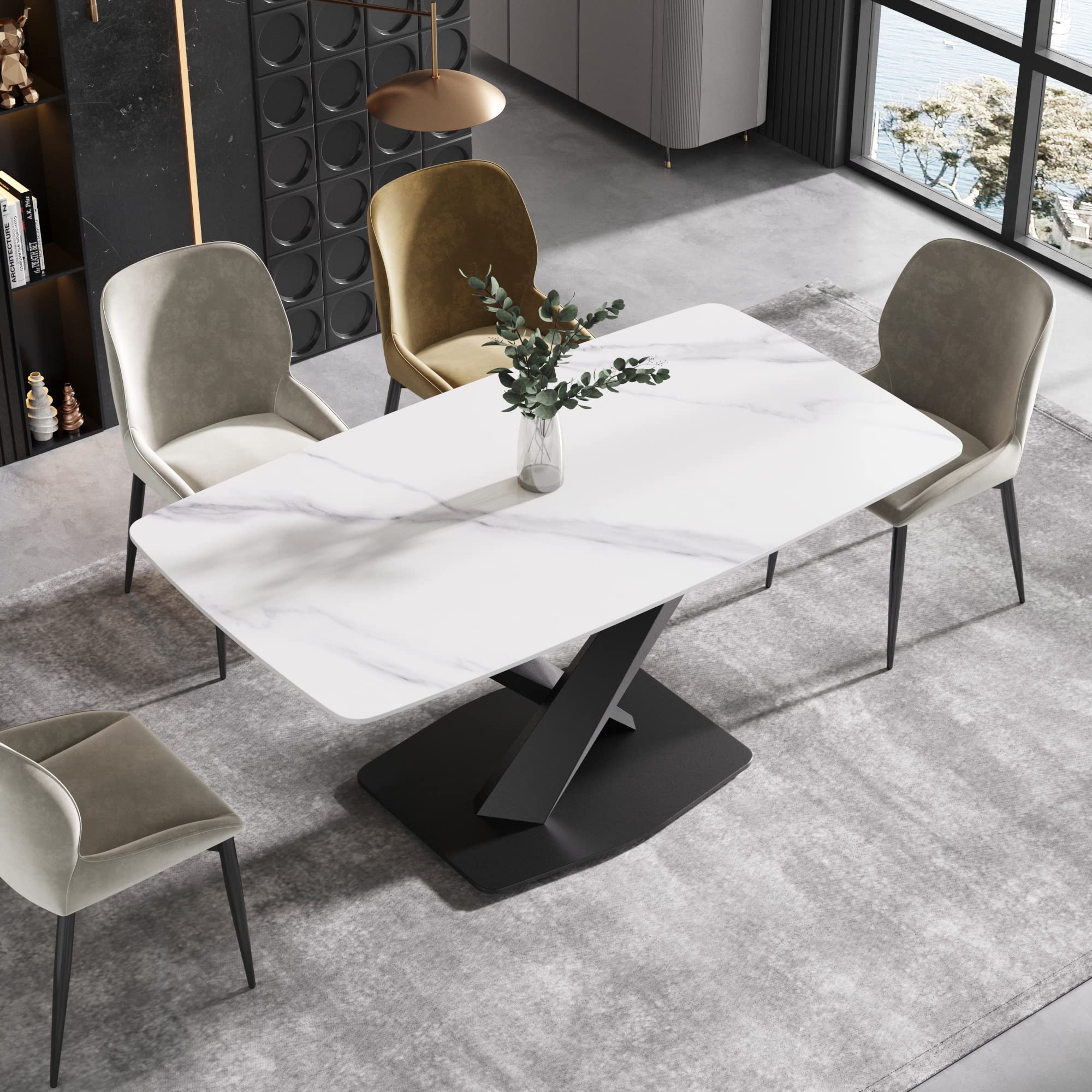 Amazon.com - Modern Dining Table, White Sintered Stone