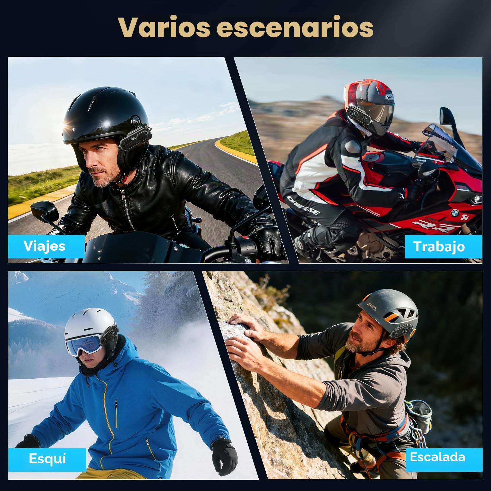 BestYiJo Auriculares Bluetooth para casco de motocicleta con grabación de vídeo HD 1080p, intercomunicador, FM, impermeabilidad IPX6 e iluminación