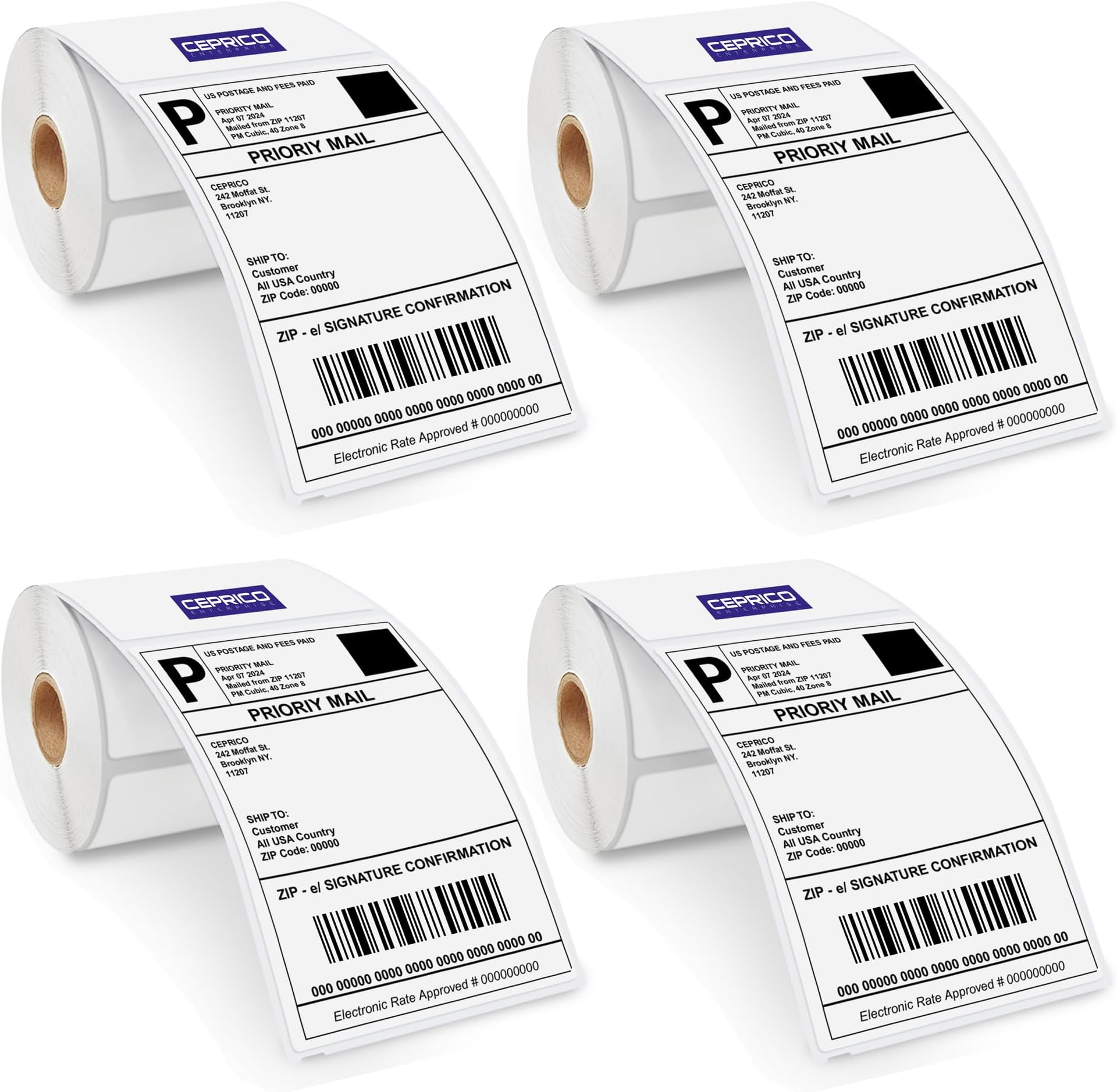 CEPRICO 4”x 6” Direct Thermal Shipping Labels 4 Rolls 250 Labels Roll