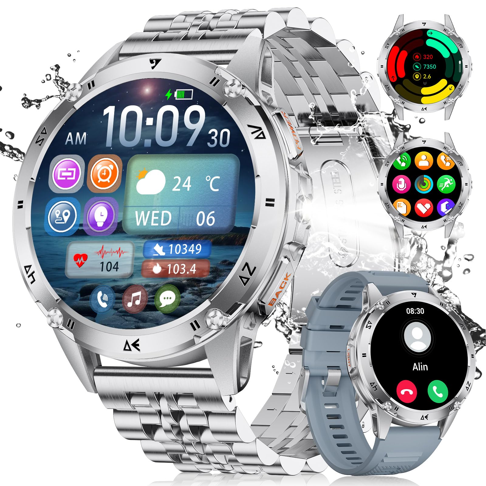 LIGE Smartwatch Uomo Militare, 1.43'' AMOLED Orologio Smartwatch Uomo con Torcia LED, 530mAh, IP68 Impermeabile, 120+ Modalità Sportive, Cardiofrequenzimetro Sonno Contapassi per Android iOS