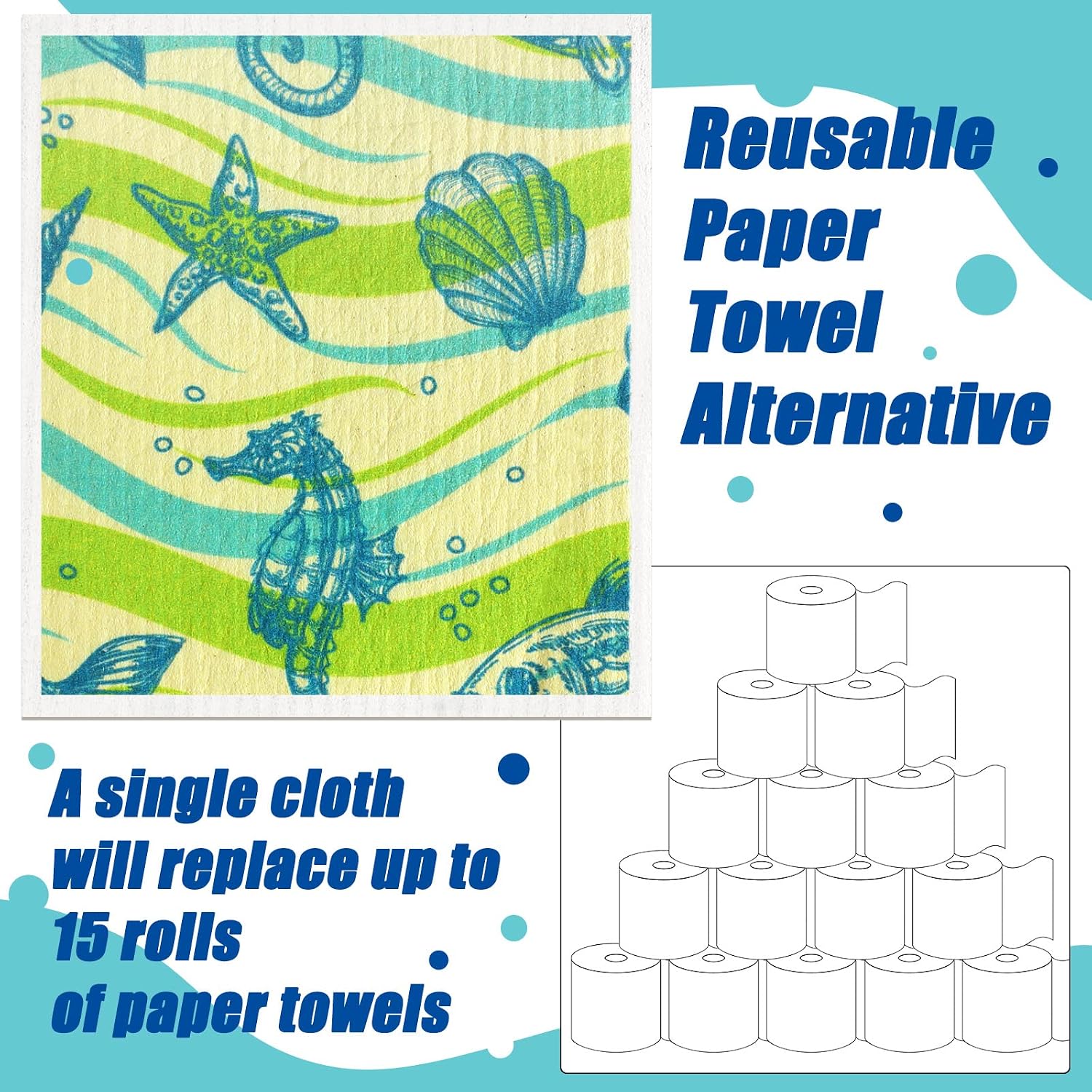 Remagr 6 Pcs Swedish Kitchen Dish Towels Kitchen Cloths Reusable Sponge Cleaning Cloths Absorbent Dish Cloth Quick Drying Washable Cleaning Wipes No Odor Hand Towel (Ocean) image 3