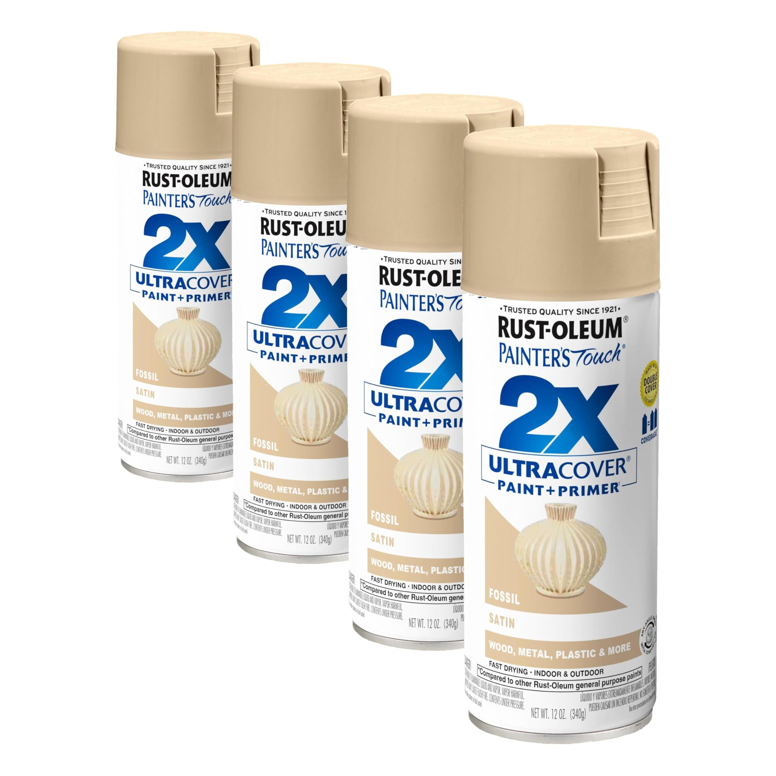 Rust-Oleum 334067 Painter's Touch 2X Ultra Cover Spray Paint, 12 oz, Satin Fossil (Pack of 4)