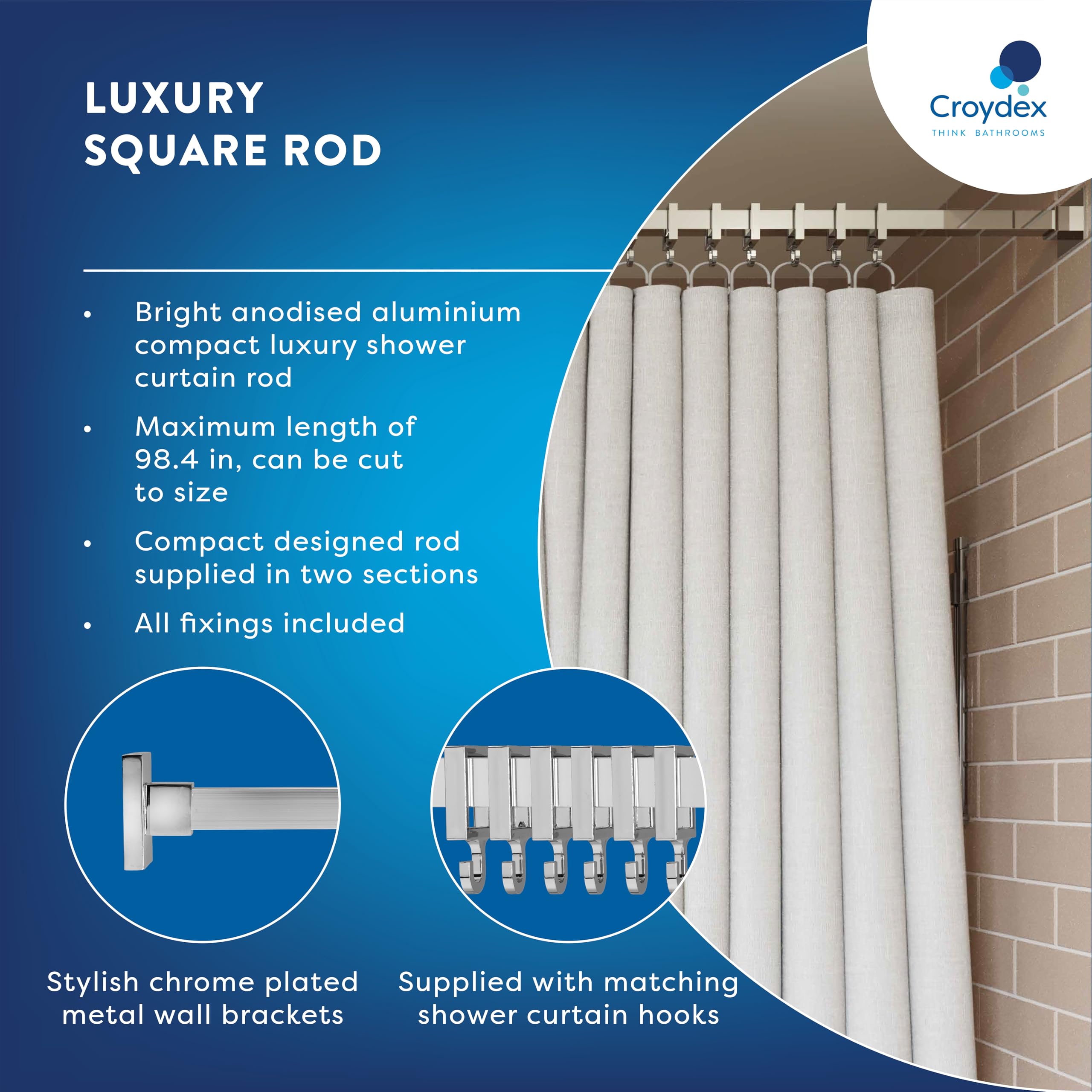 Croydex Tringle De Douche Télescopique Angle - Effet Chromé 74 X 140/260 Cm AD103000