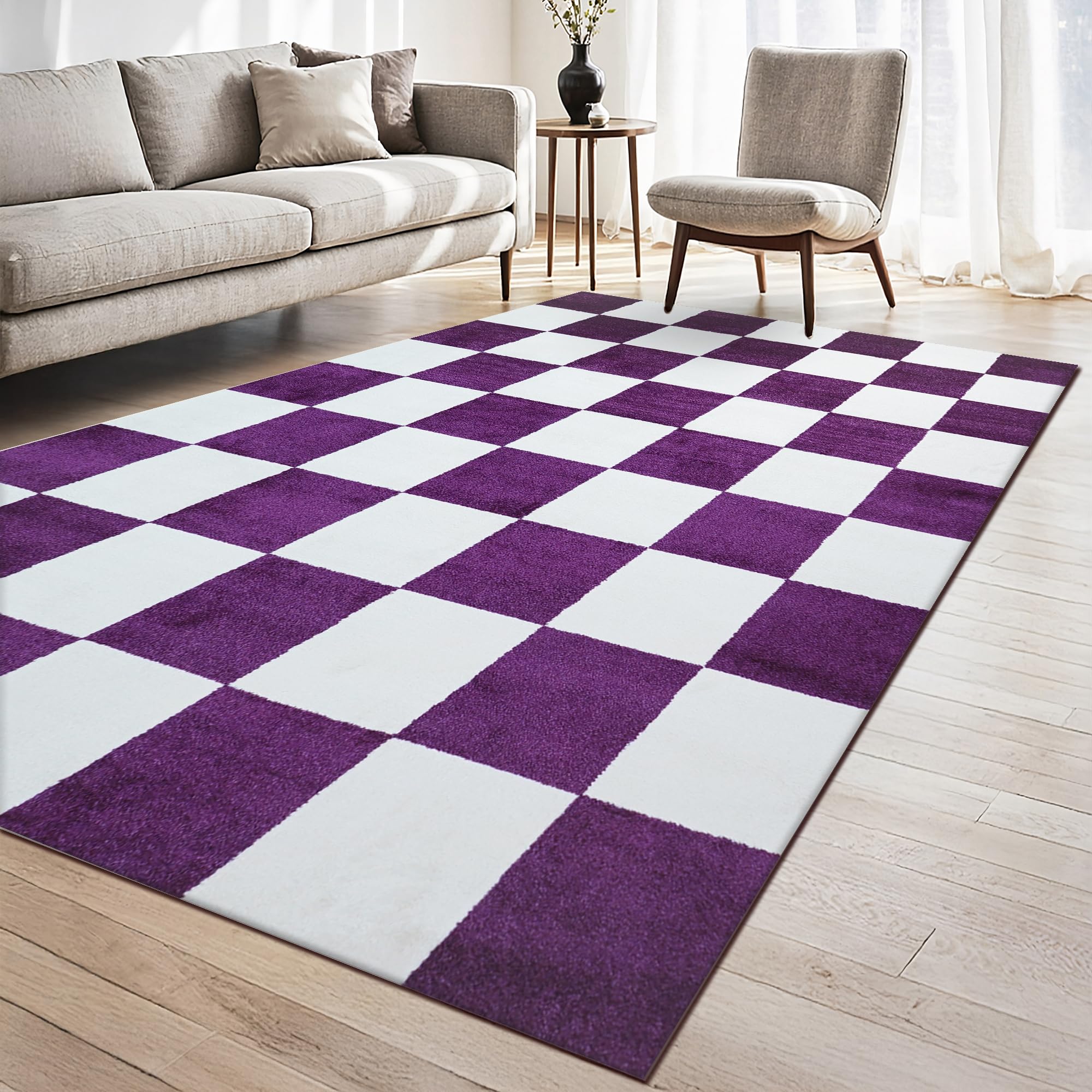 homeart Plaid Area Rug – Super Soft & Sustainable Woven Carpet with Modern Checkered Design, Durable Indoor Rug for Living Room, Bedroom & Entrance, Kid & Pet Friendly Liliac 200x290 — image 1