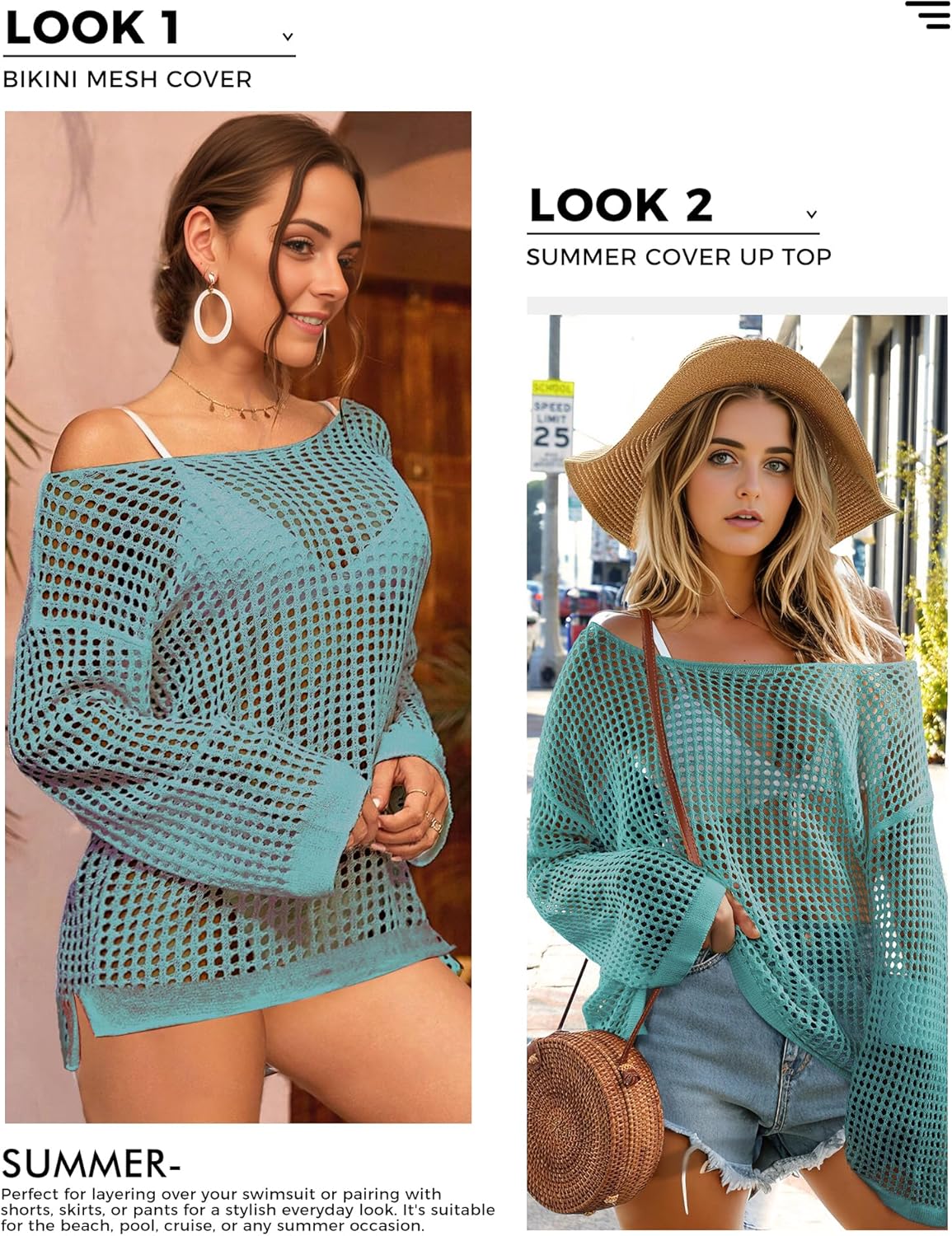 Buauty Women's Swimsuit Crochet Cover Up | Bathing Suit Swimwear Short Sleeve Knit Beach Dress Summer Vacation Outfits - Image 5