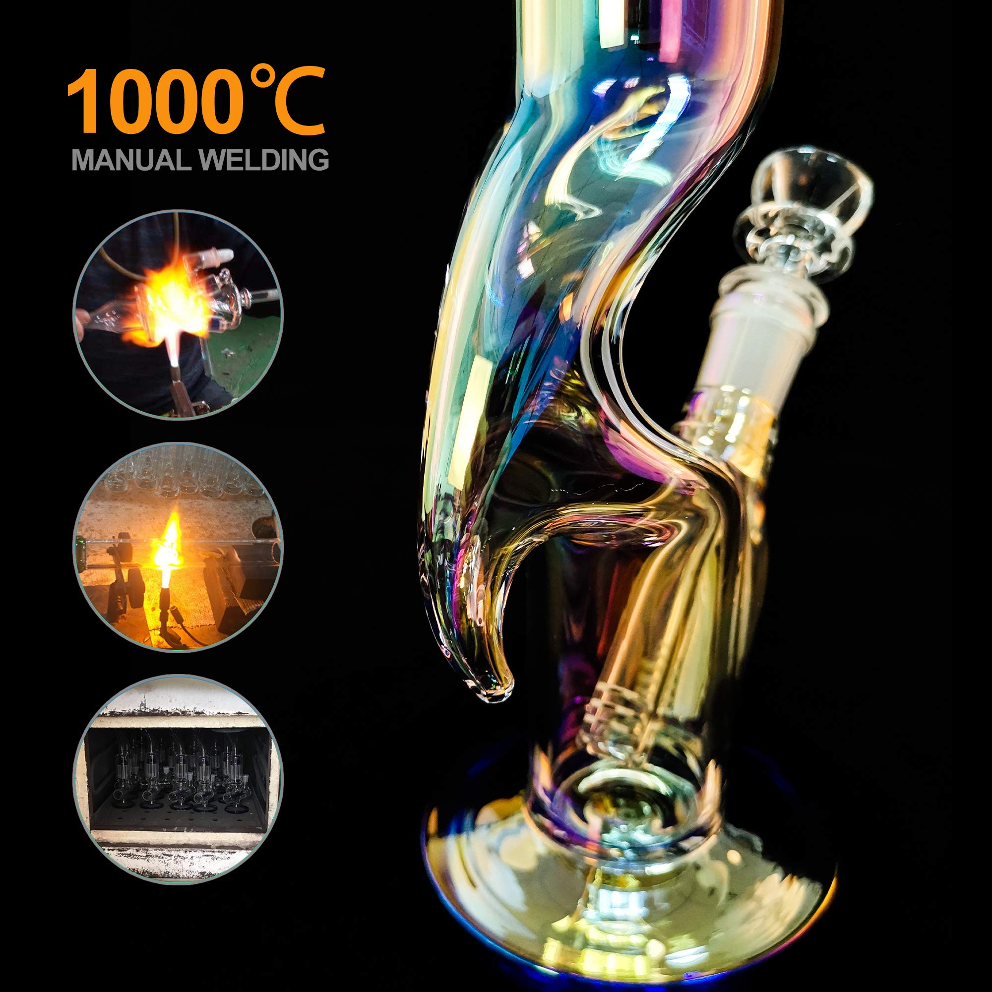 REANICE Pang Verre Eau Épais Bong 14mm Glass Water Pipes 30cm Placage Bubbler la Taille Hookah Bongs