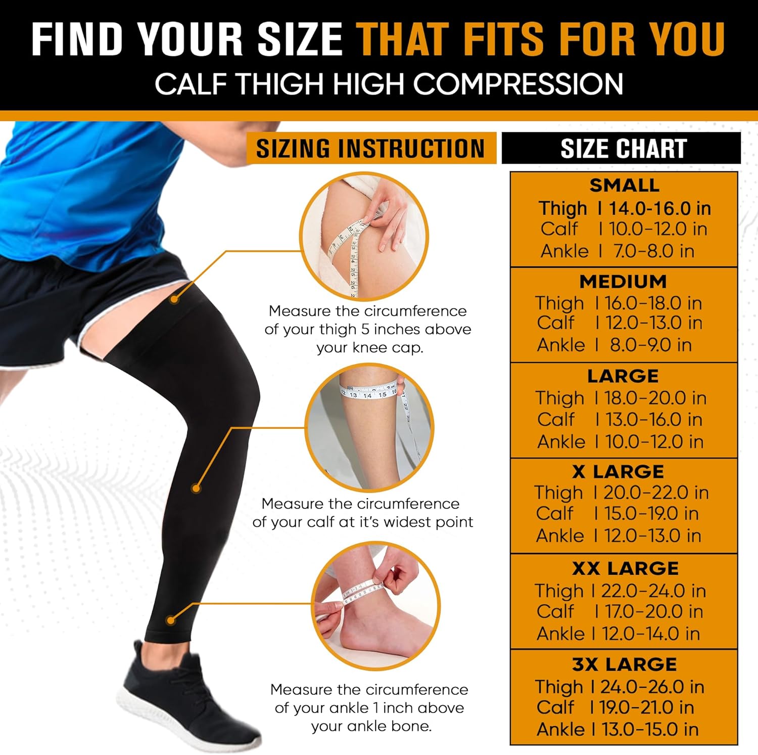 Doc Miller Thigh High Calf Sleeves Compression Hose 15-20 mmHg Opaque Stockings - Image 3