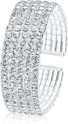 Miniatura 4 de EleQueen pulsera elegante con cristales, de tono plateado, para mujeres, aleación, 16001507-1