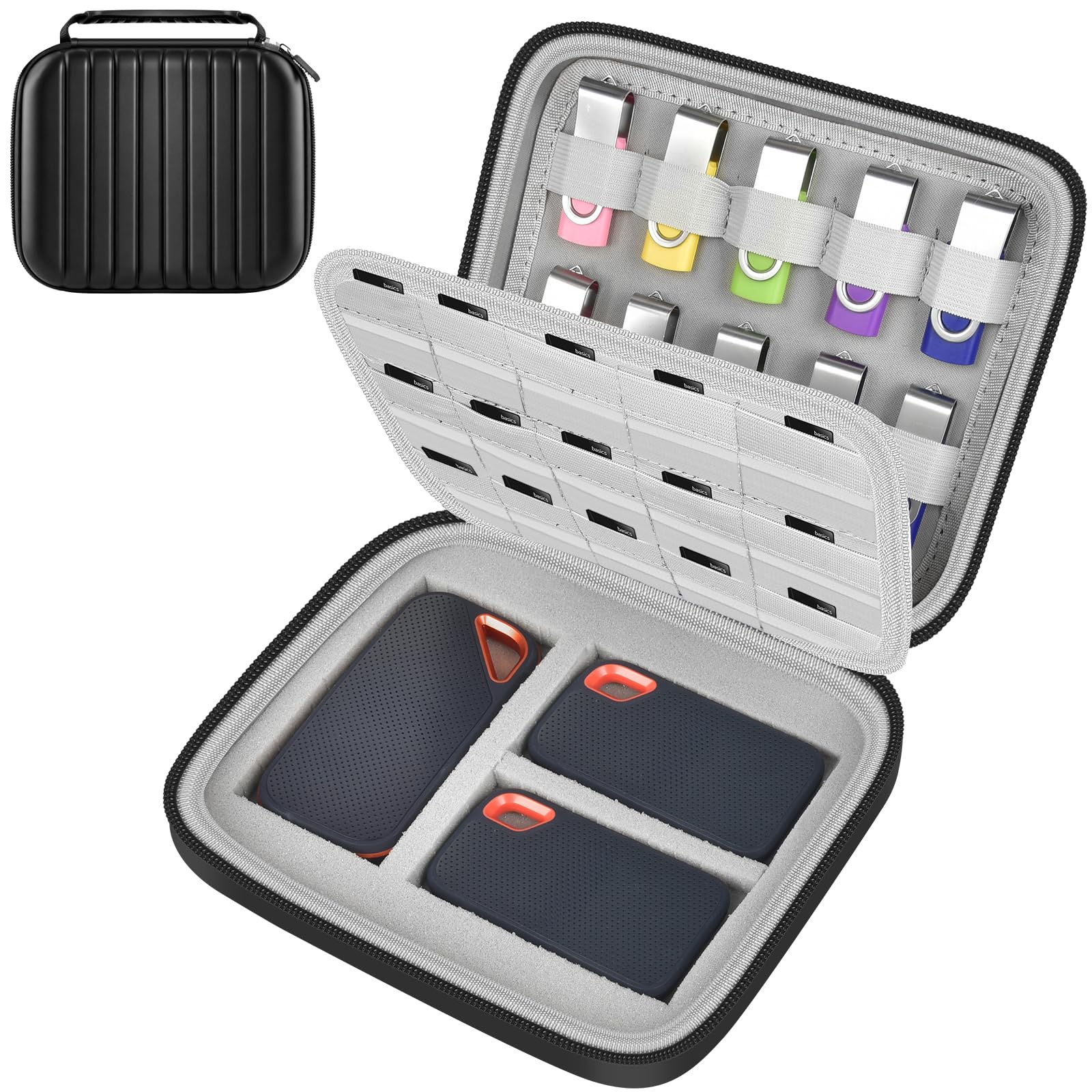 GWCASE Universal Hard Drive Case for SanDisk Extreme/for Samsung/for Seagate/for WD Portable External SSD, 30 SD Card & 10 USB Flash Drive Holder, Travel Storage Bag with DIY Sponge (Case Only)-image-4