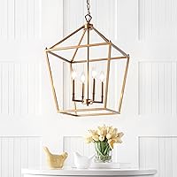 Vista 10 de JONATHAN Y JYL7437B 16" Farmhouse Lantern Chandelier, 4-Light Industrial Metal Cage Pendant Light in Antique Gold, Adjustable Hanging Ceiling
