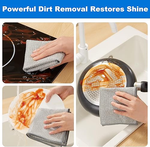 Vista 47 de JOYMOOP Paquete de 18 paños de limpieza de microfibra, toallas de cocina para lavar platos, paños absorbentes sin manchas sin pelusa para limpieza