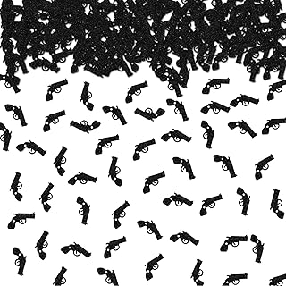 100pcs Gun Confetti, Black Glitter Gun Table Confetti for Baby Shower, Pistol Sign Paper Scatters, Gun Birthday/Gender Reveal Party Table Decoration